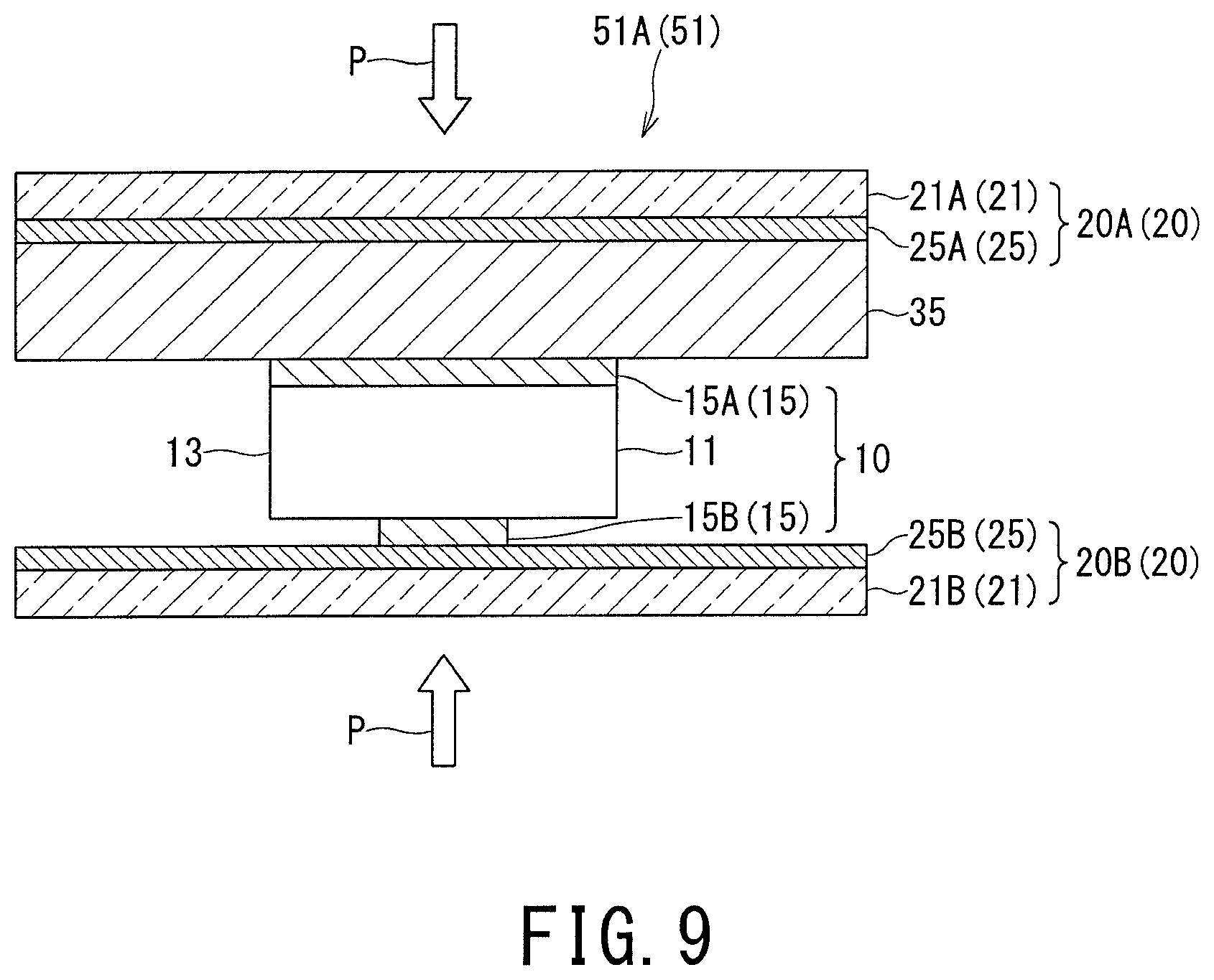 Patent US11784290 Figure 8 – Light-emitting device with improved flexural resistance and electrical connection between layers, production method therefor, and device using light-emitting device