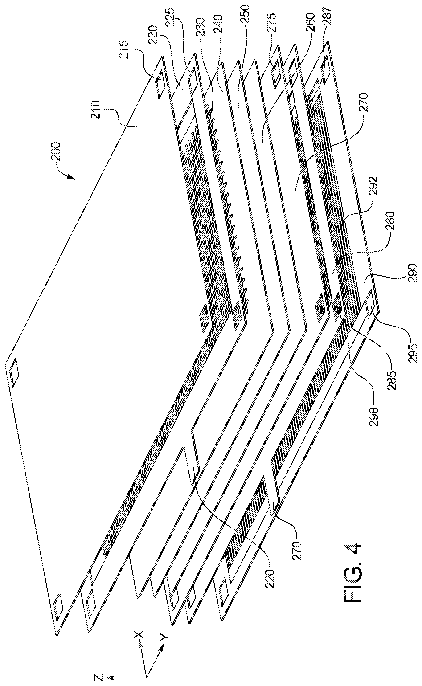 Patent US11784325 Figure 3 – Frameless fuel cell stack having hollow fasteners
