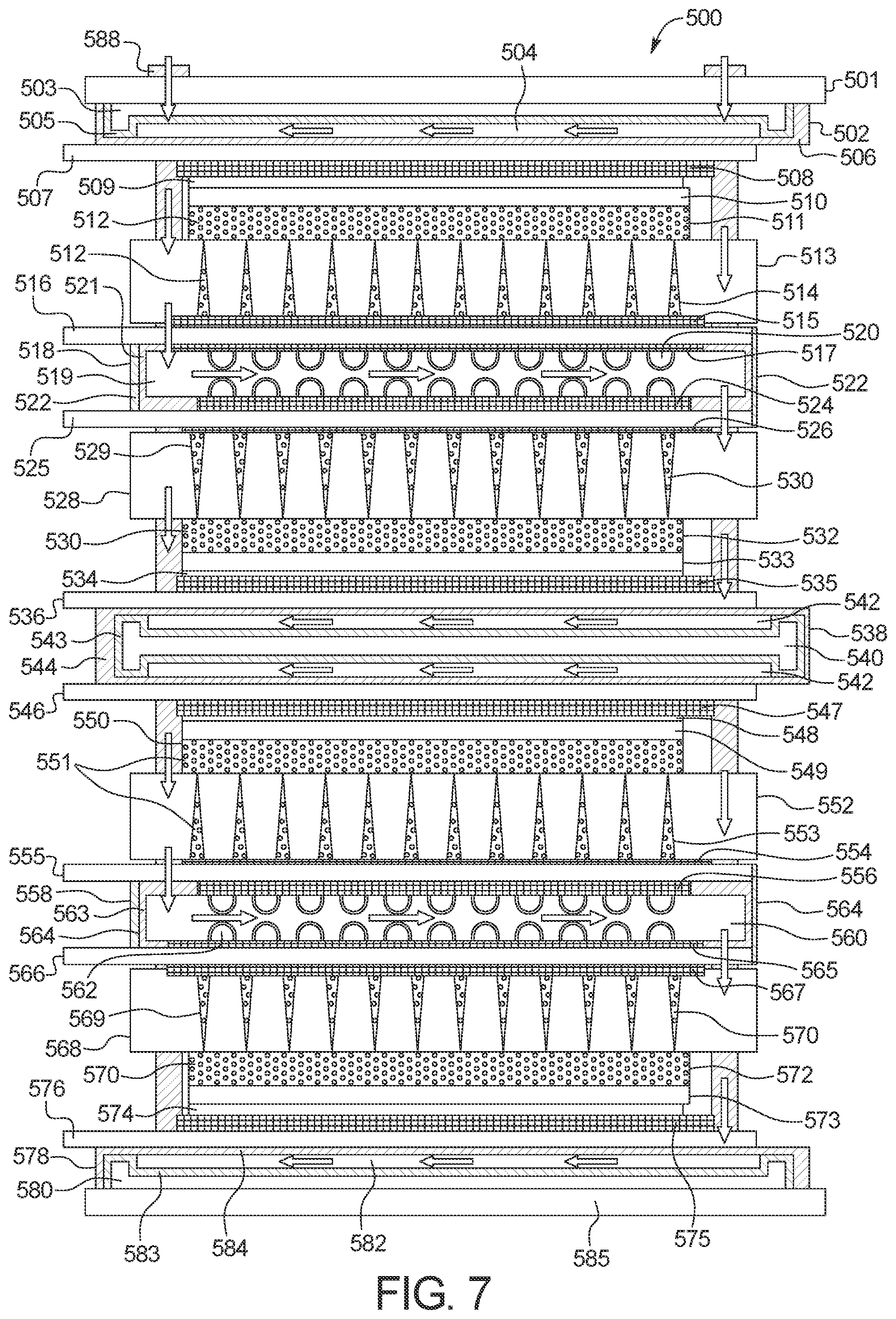 Patent US11784325 Figure 5 – Frameless fuel cell stack having hollow fasteners