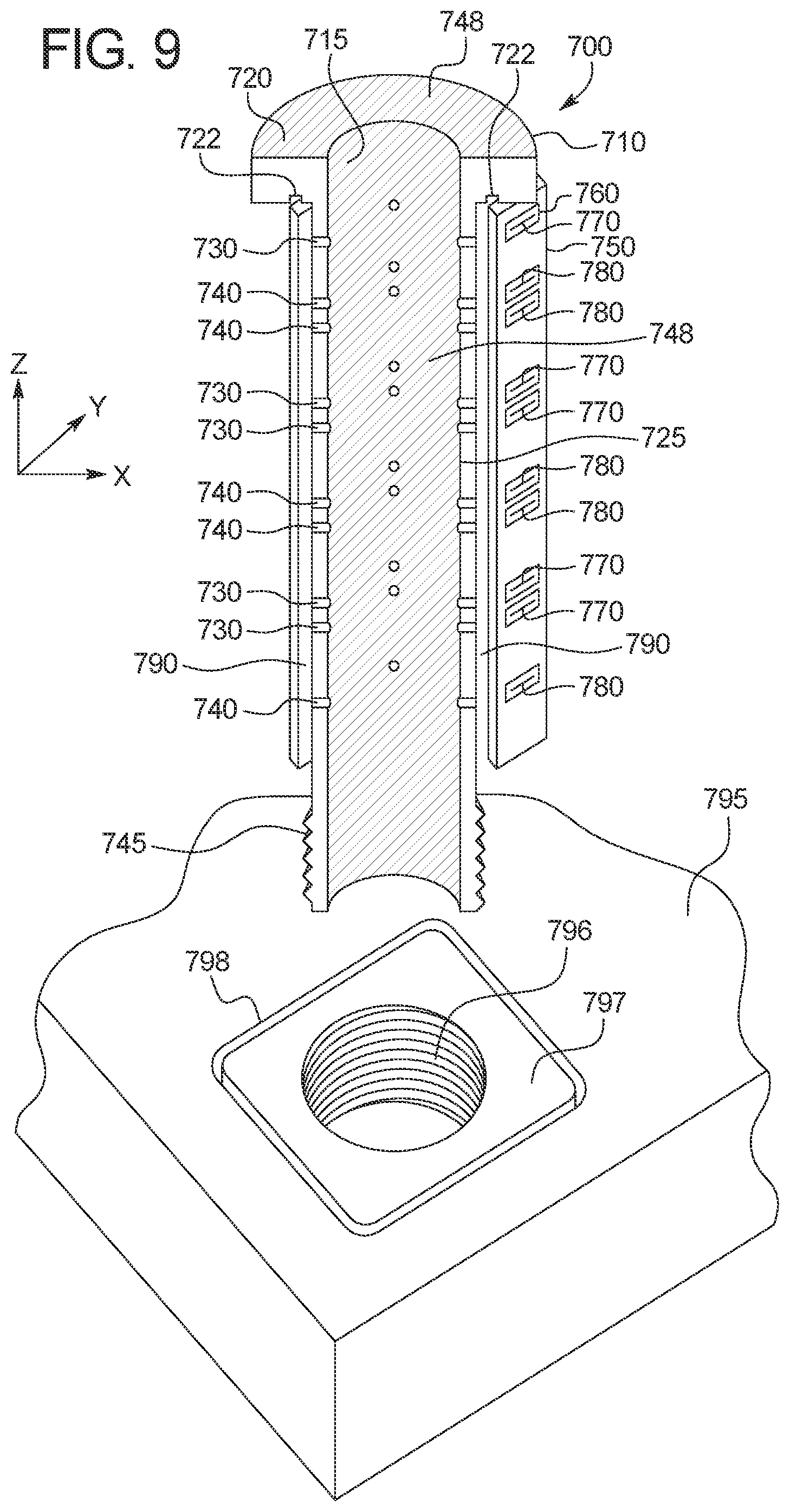 Patent US11784325 Figure 7 – Frameless fuel cell stack having hollow fasteners