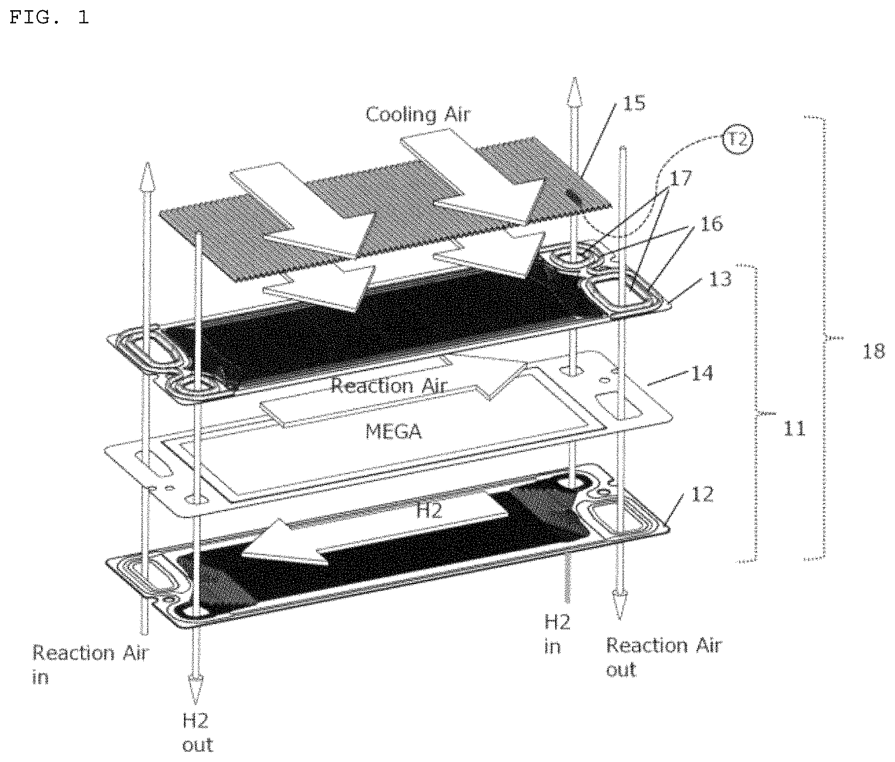 Patent US11784328 Figure 1 – Air-cooled fuel cell system