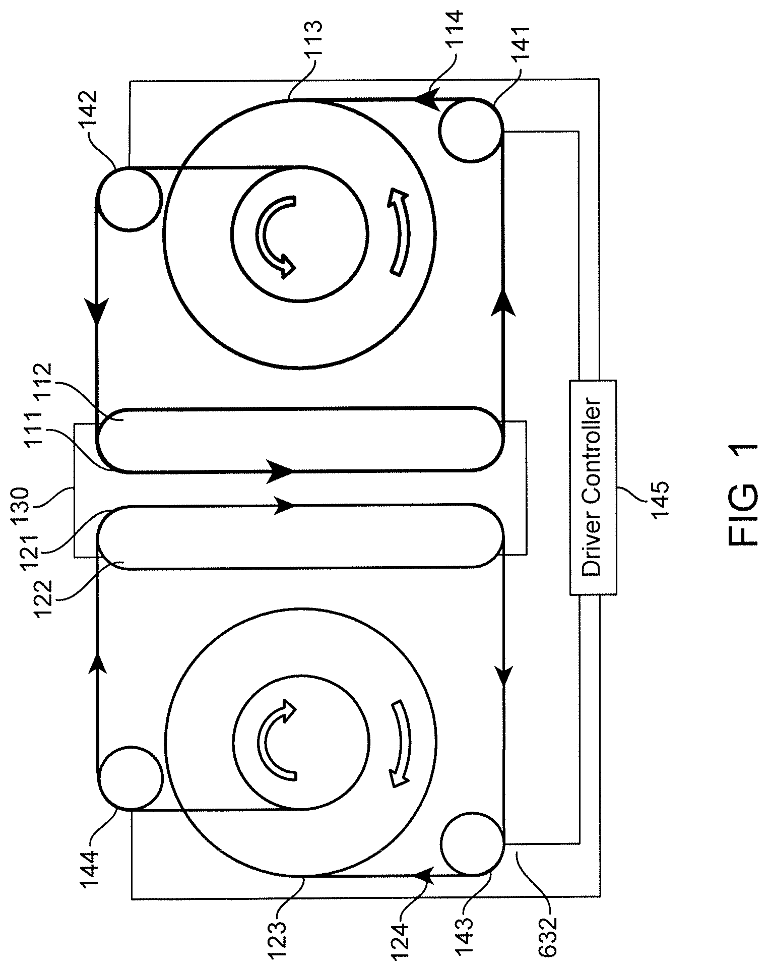 Patent US11784341 Figure 1 – High-energy density and low-cost flow electrochemical devices with moving rechargeable anode and cathode belts