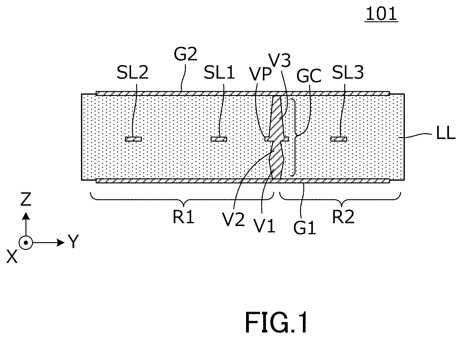 Patent US11784383 Figure 1 – Transmission line and electronic device