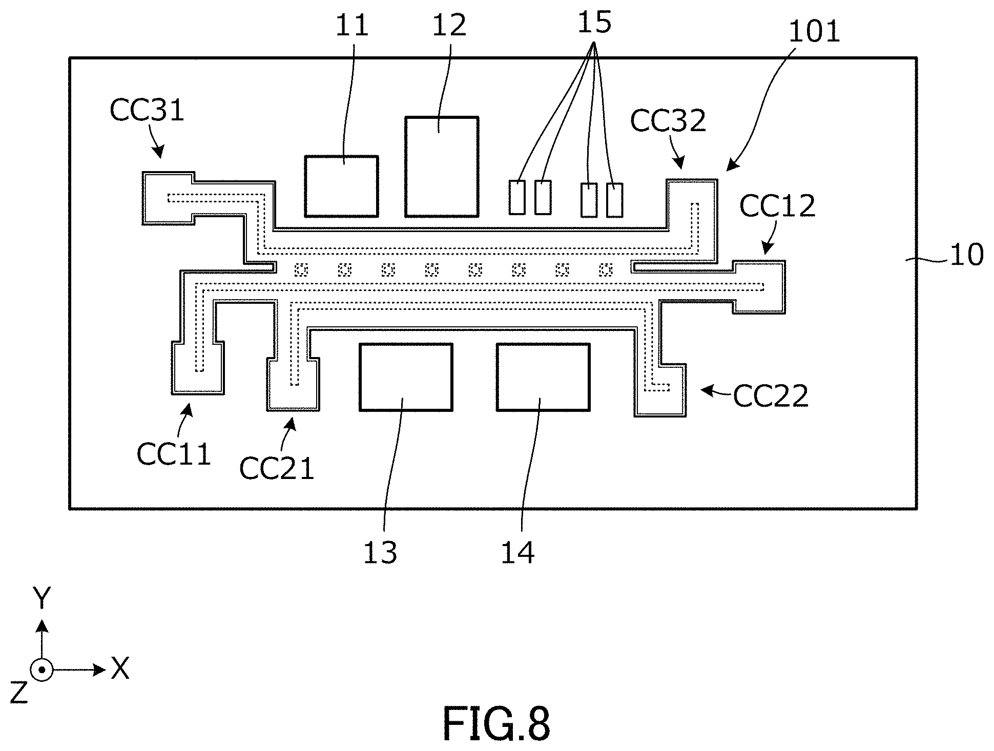 Patent US11784383 Figure 8 – Transmission line and electronic device