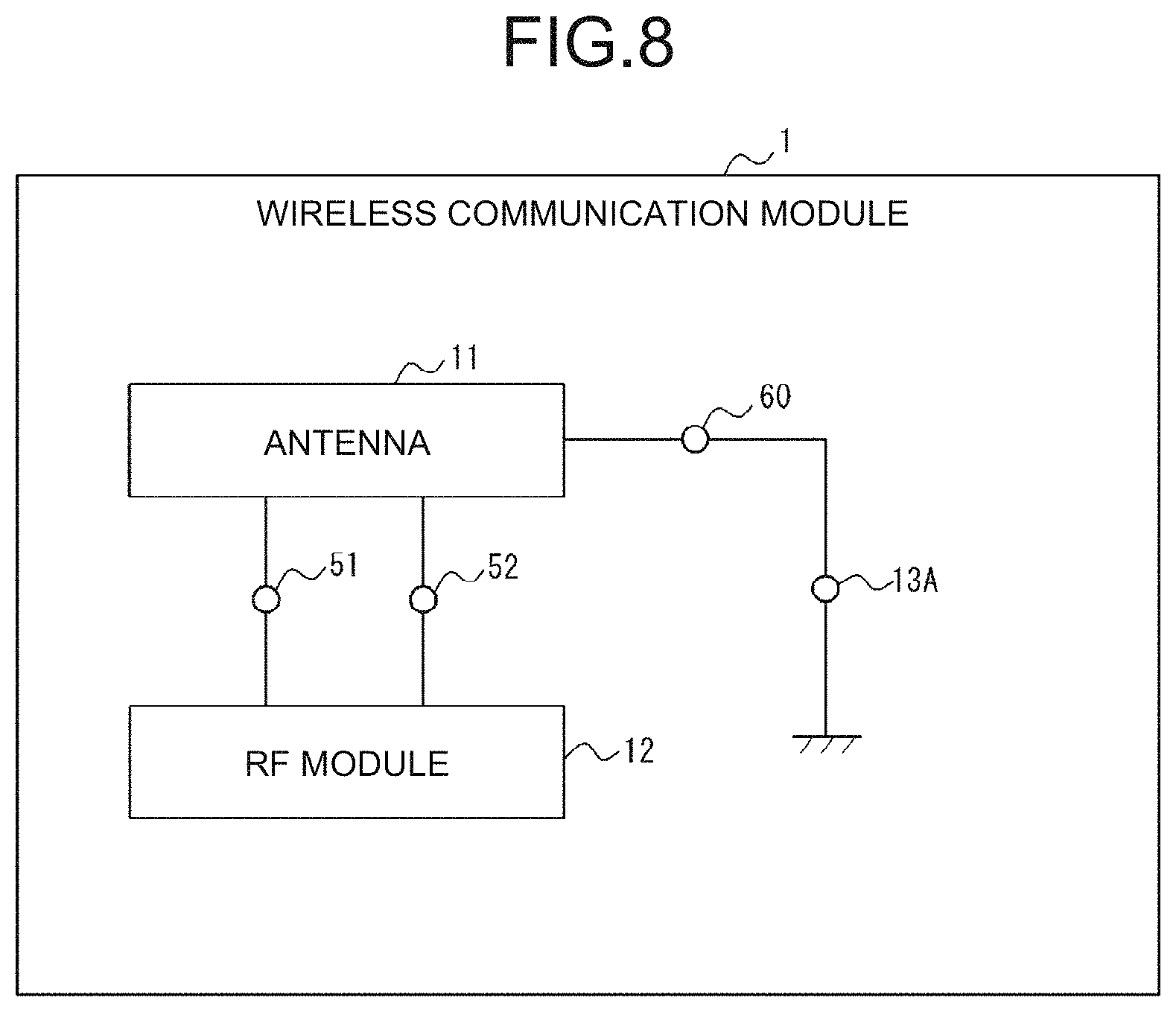 Patent US11784402 Figure 8 – Antenna, wireless communication module, and wireless communication device