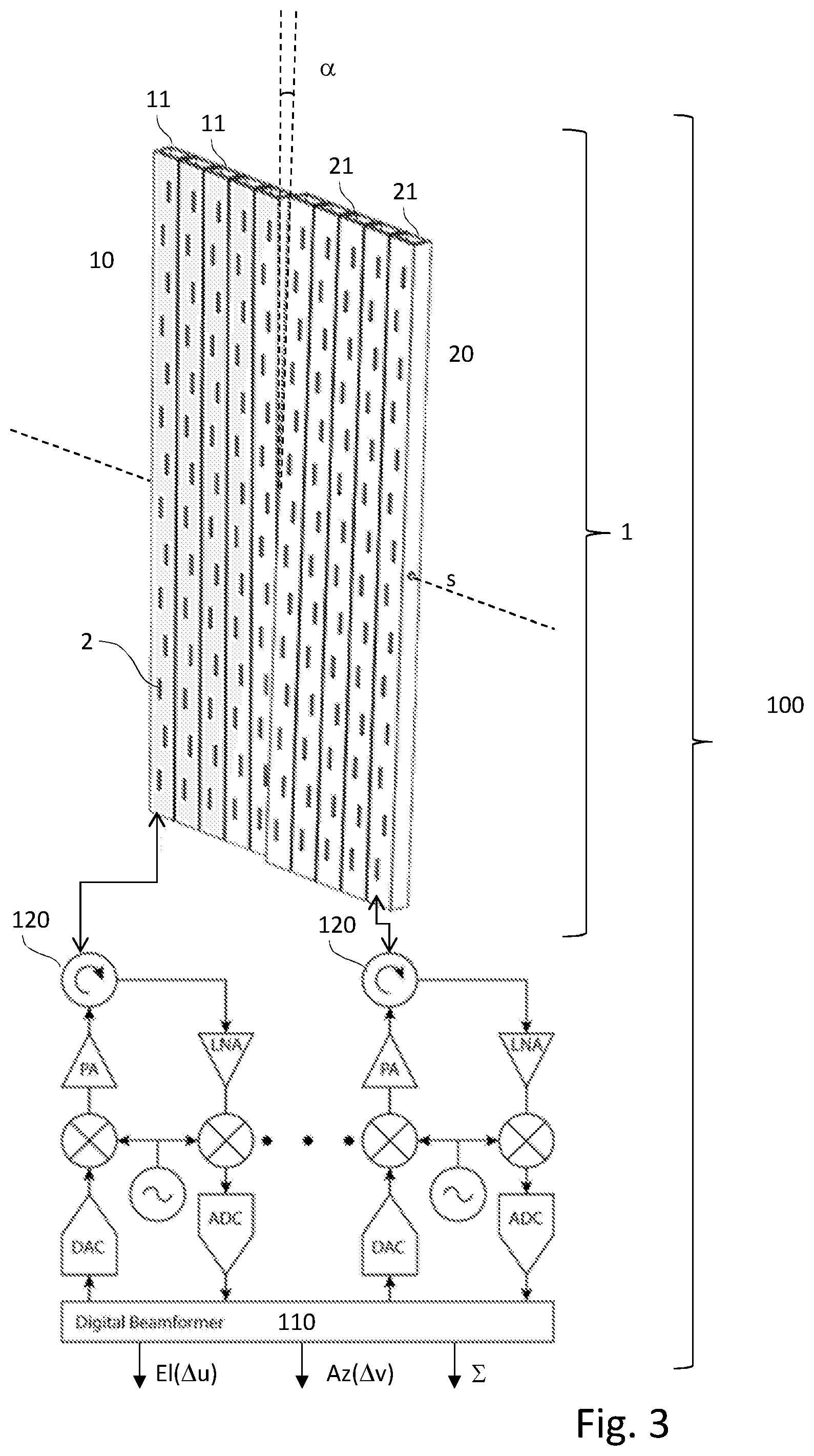 Patent US11784403 Figure 2 – Antenna array and a phased array system with such antenna array