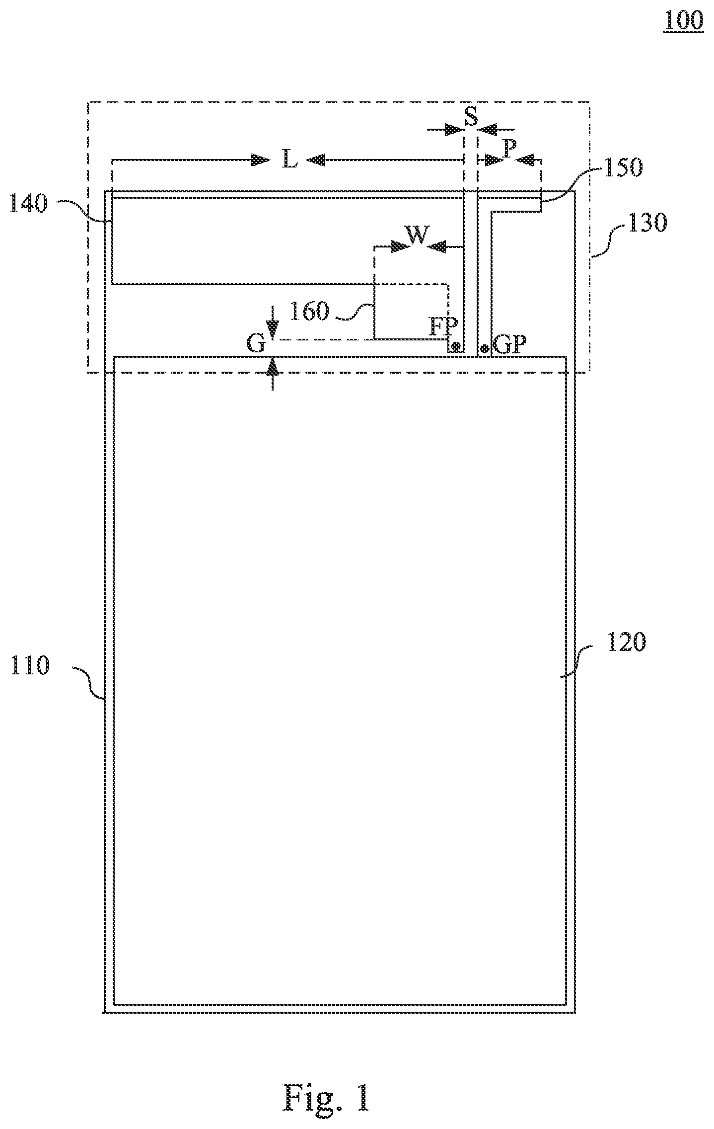 Patent US11784411 Figure 1 – Wireless communication apparatus and printed dual band antenna thereof