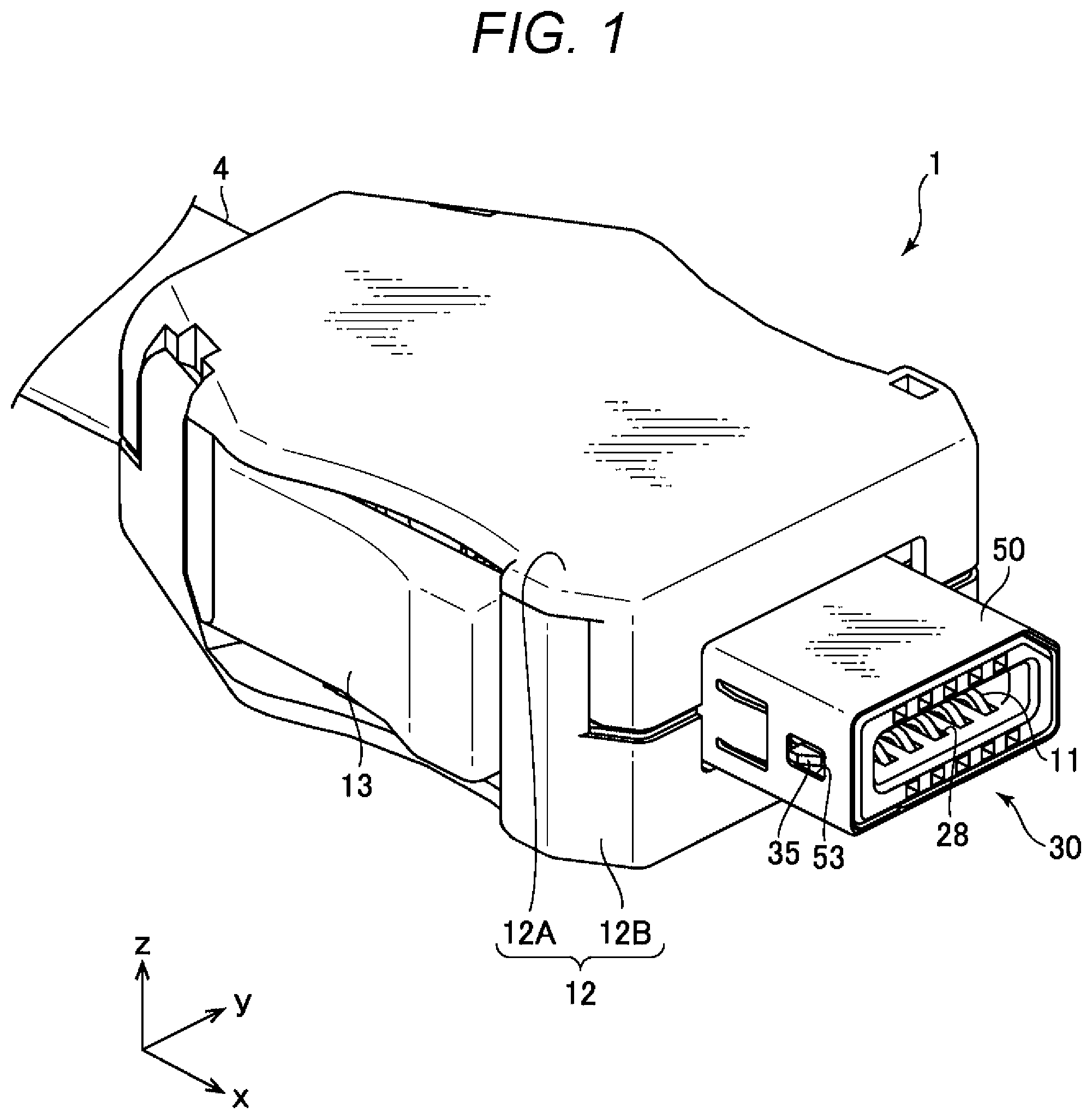 Patent US11784420 Figure 1 – Cable holding member and cable connector device including cable holding member