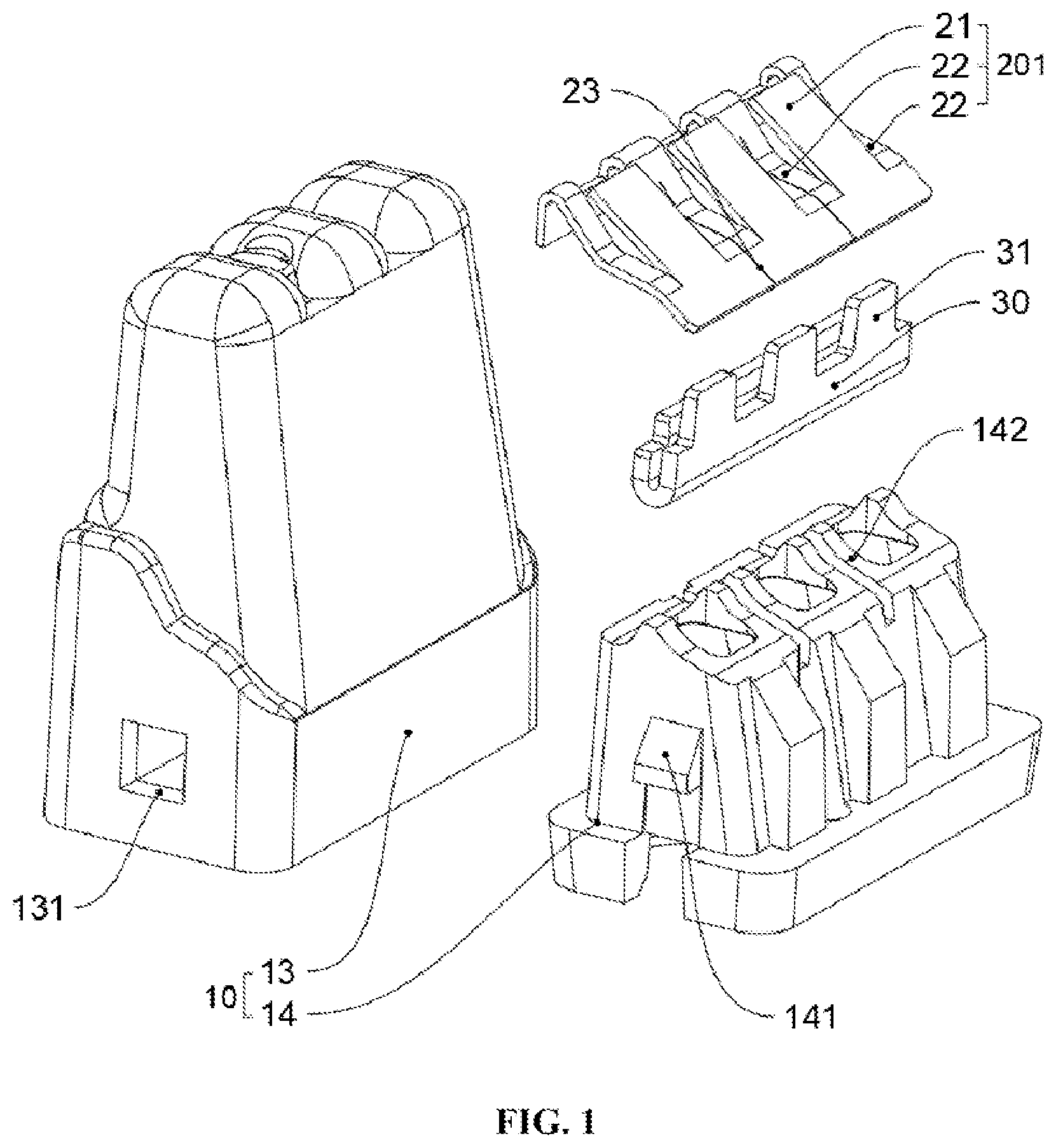 Patent US11784421 Figure 1 – Self-coupled wire connector using bend spring sheet and conductor sheet