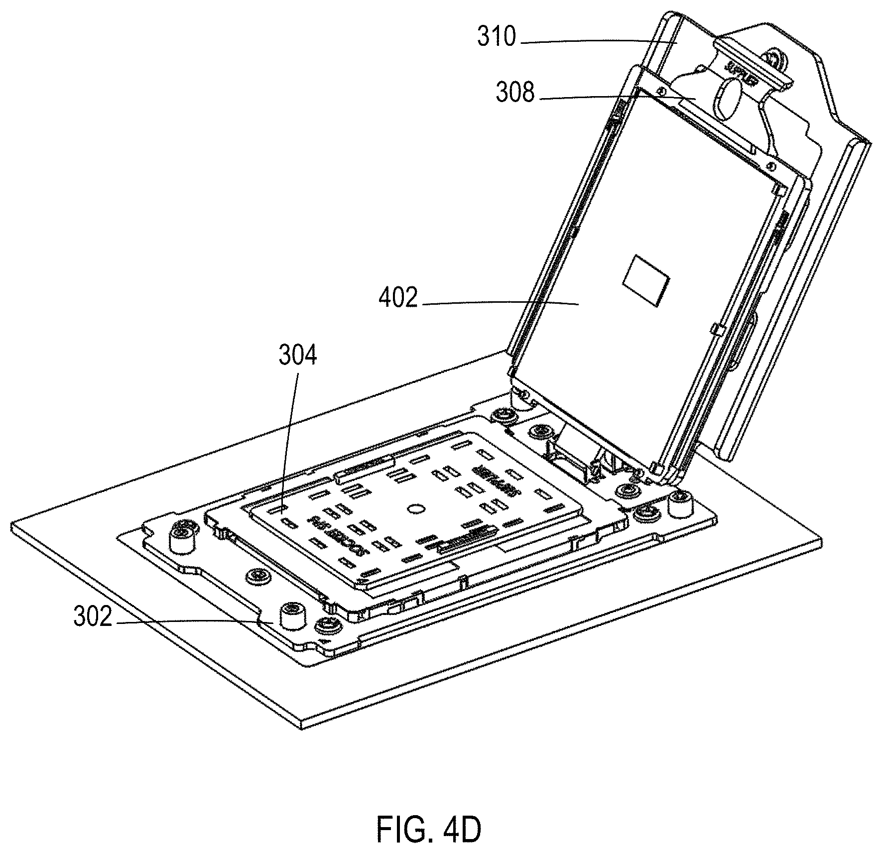 Patent US11784427 Figure 12 – Socket actuation mechanism for package insertion and package-socket alignment