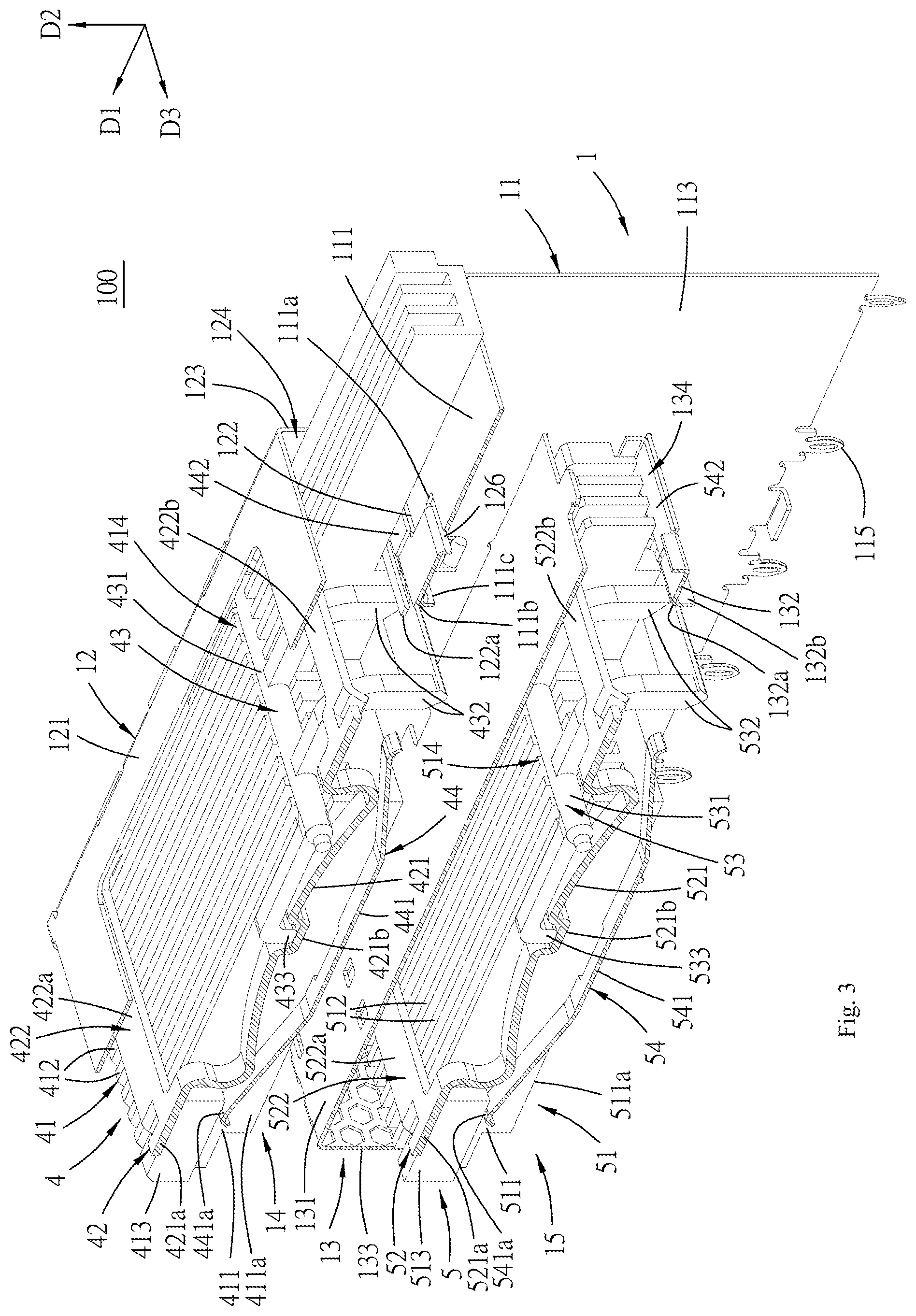 Patent US11784434 Figure 3 – Connector assembly with movable heat sink