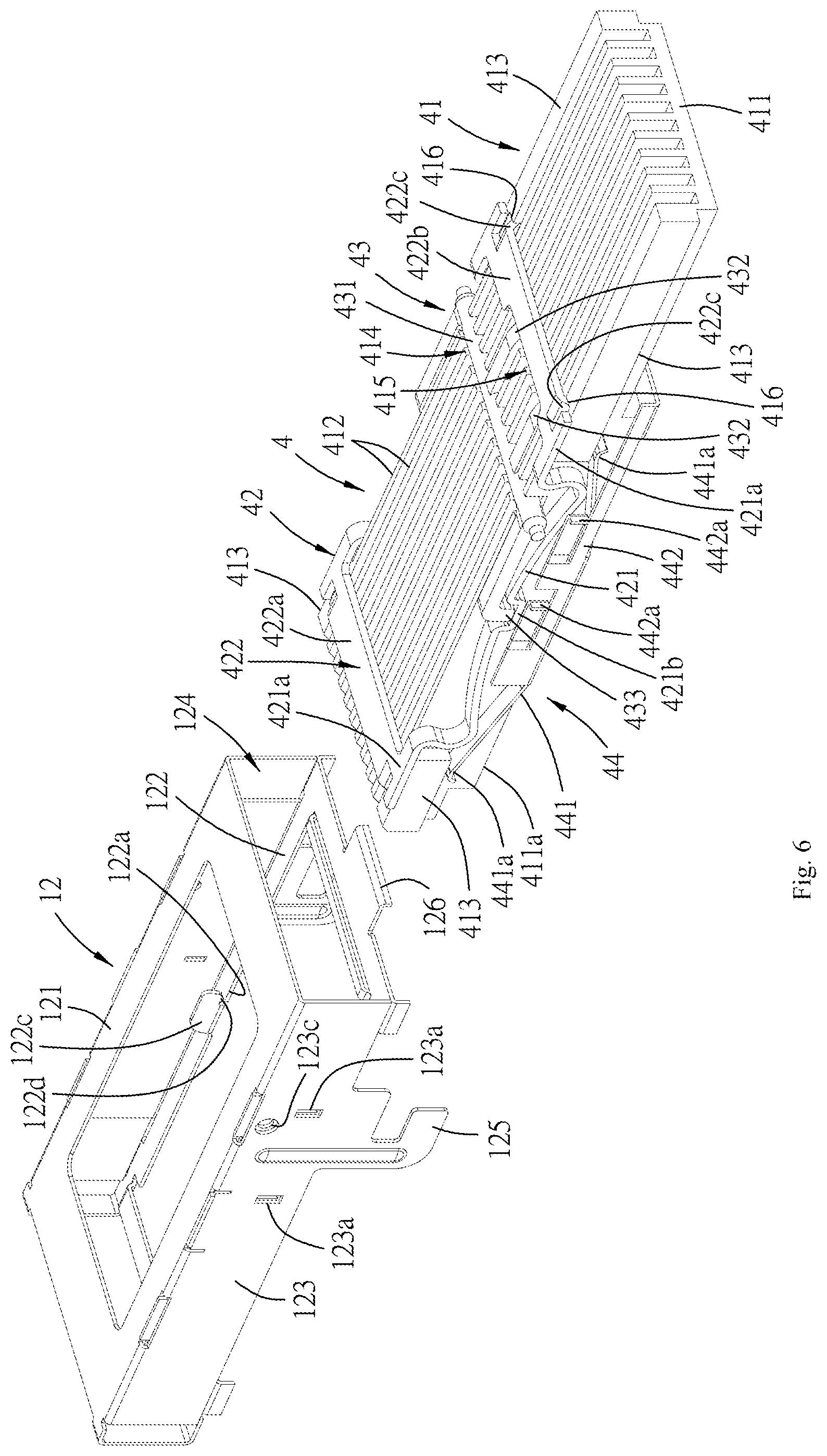 Patent US11784434 Figure 6 – Connector assembly with movable heat sink