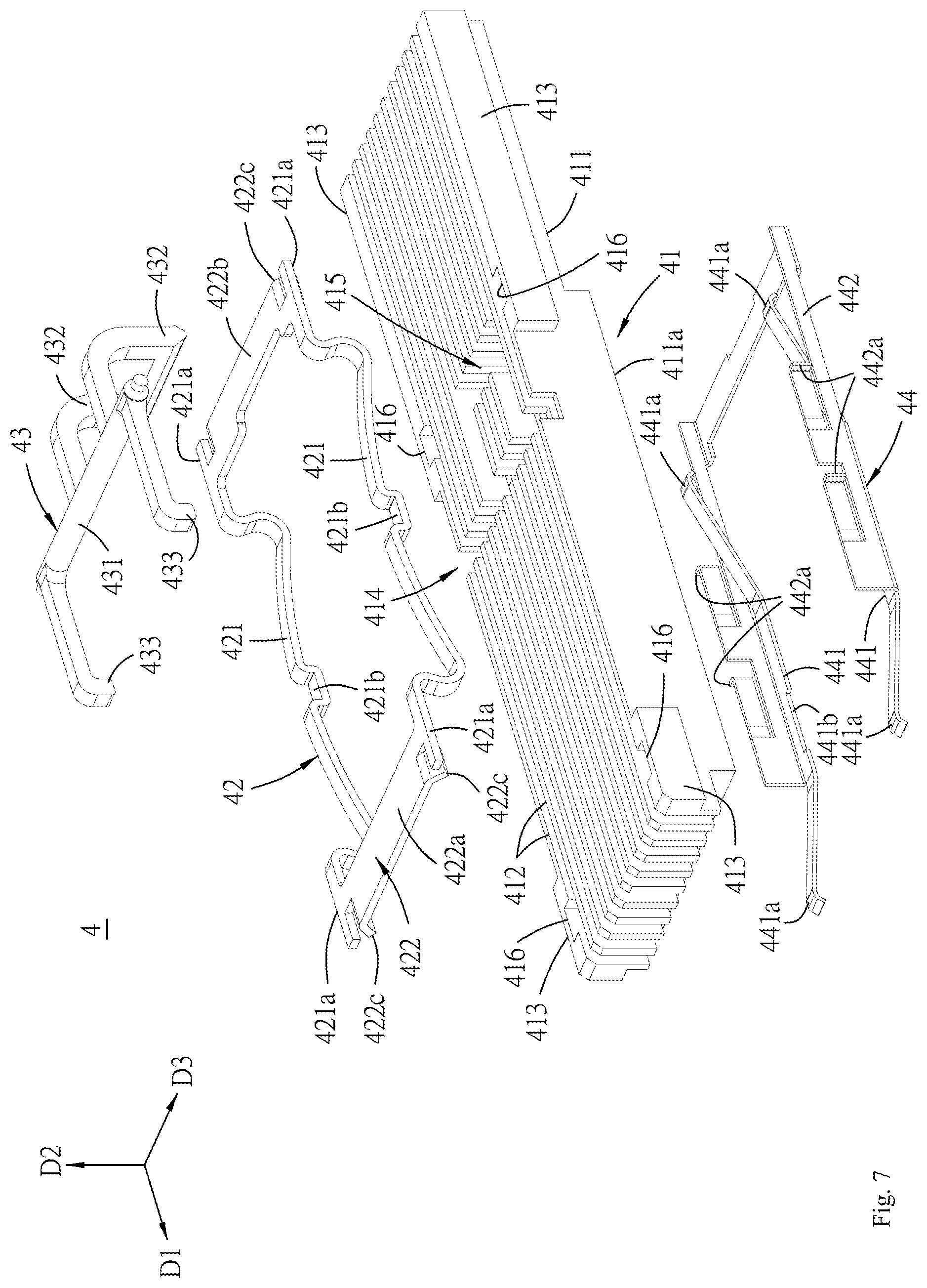 Patent US11784434 Figure 7 – Connector assembly with movable heat sink