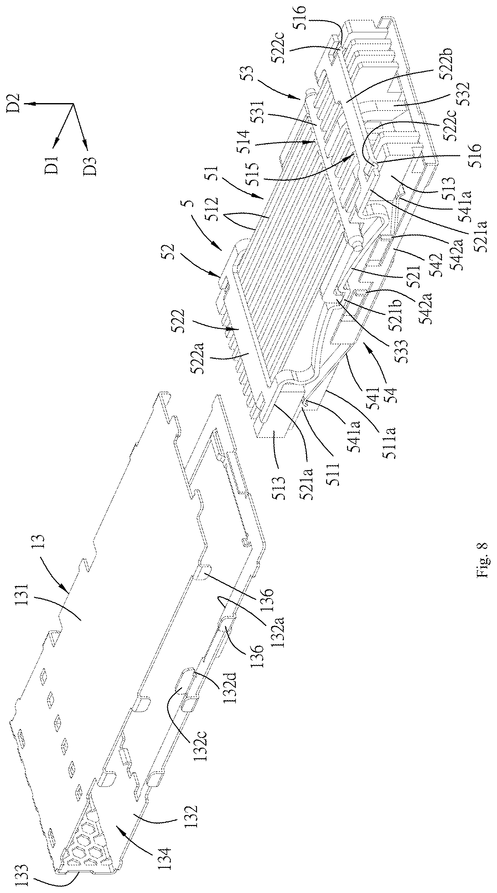 Patent US11784434 Figure 8 – Connector assembly with movable heat sink