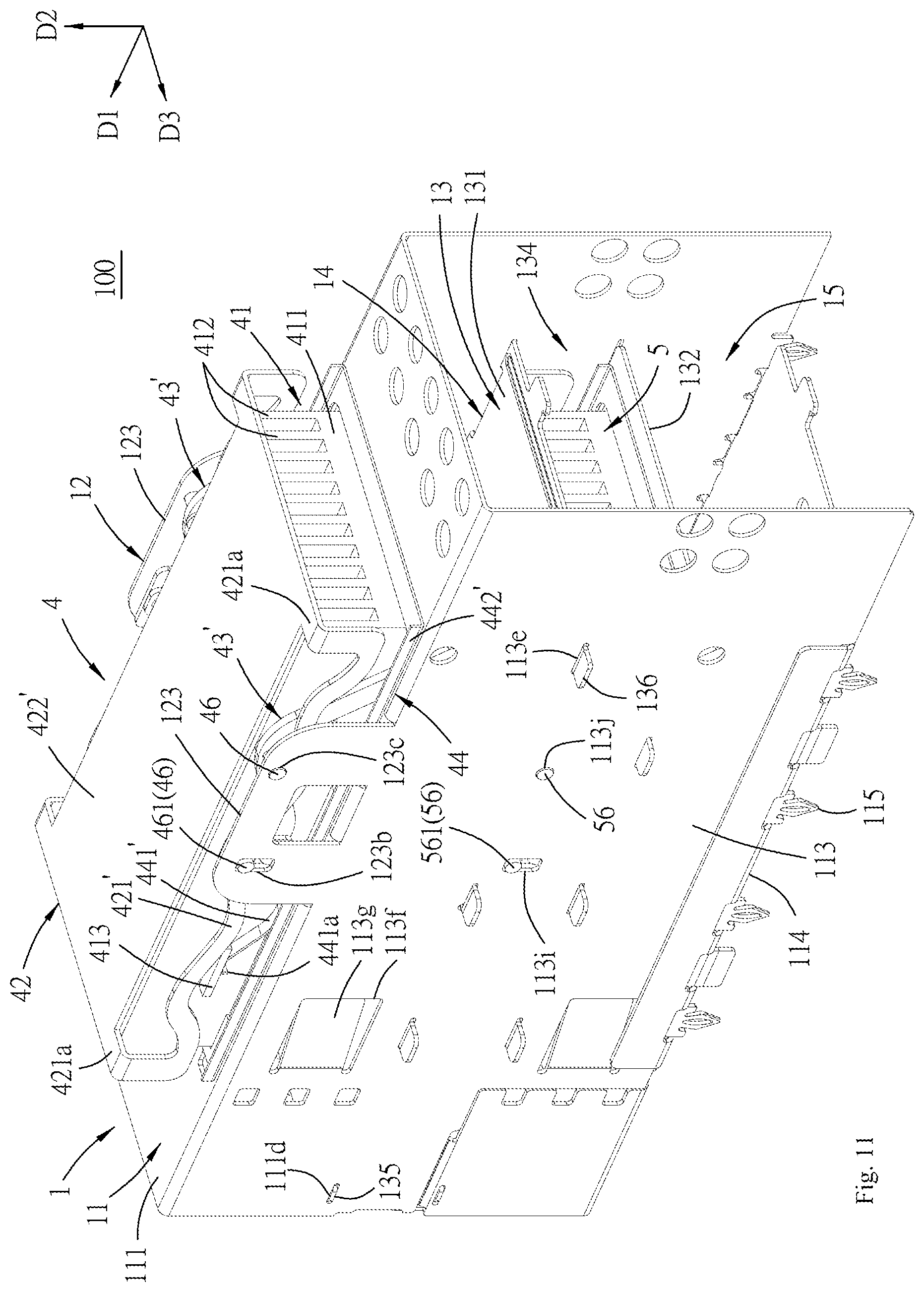 Patent US11784434 Figure 11 – Connector assembly with movable heat sink