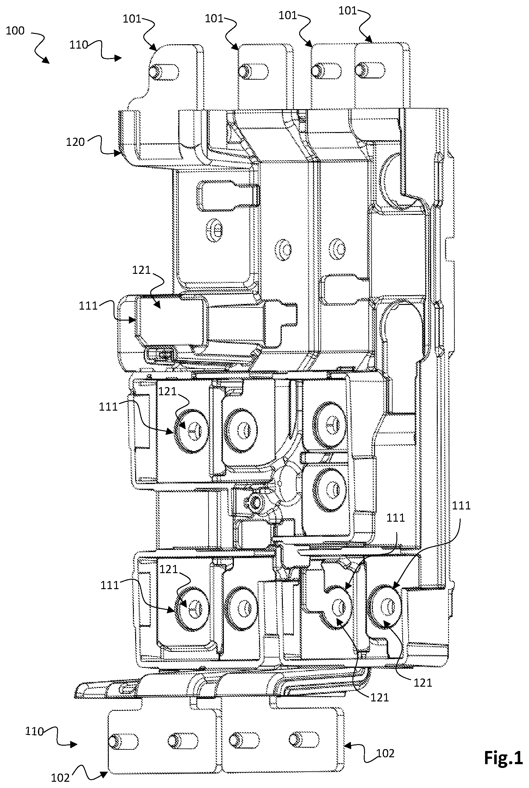 Patent US11784443 — Multifunctional carrier and high voltage contactor for a battery system of an electric vehicle — Figure 1