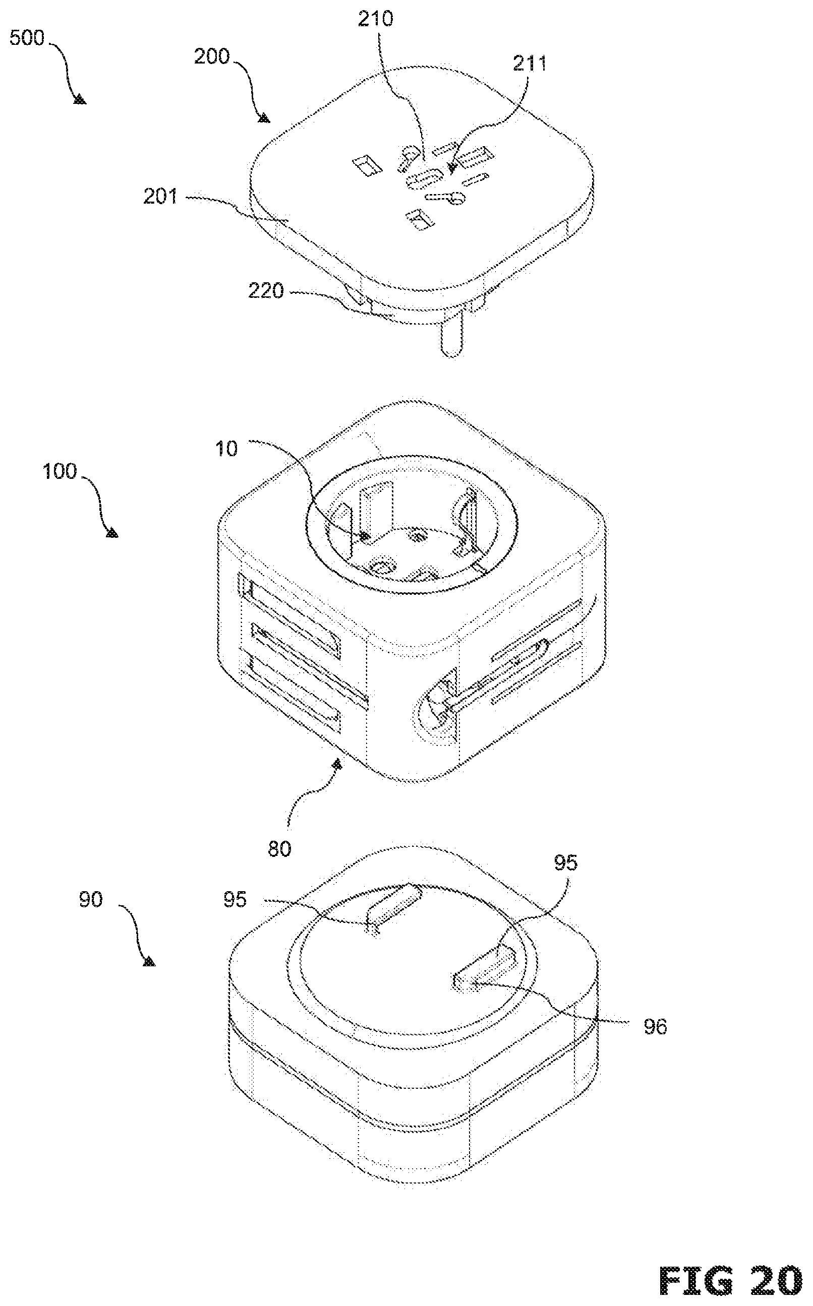 Patent US11784448 Figure 7 – Travel adapter and set comprising a travel adapter