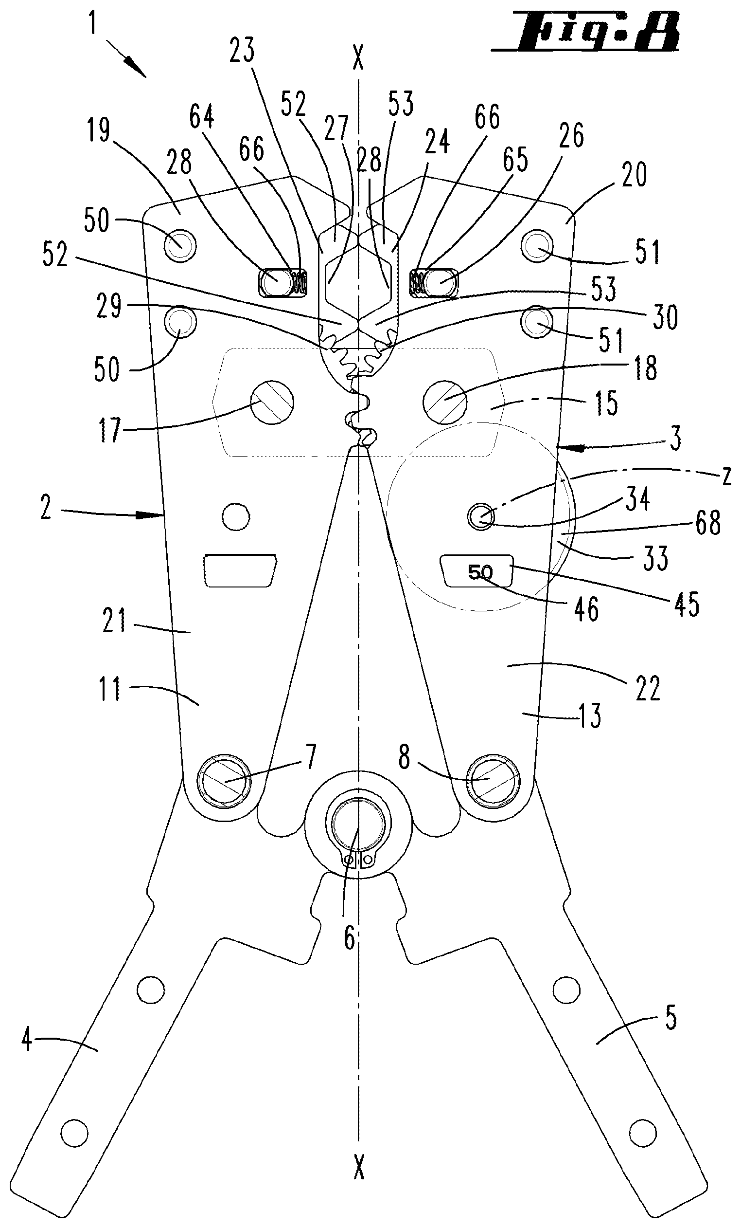 Patent US11784449 Figure 7 – Crimping pliers, and toothed wheel having teeth