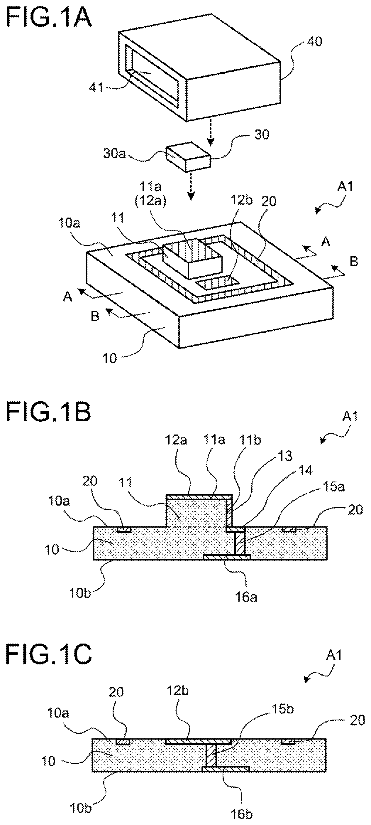 Patent US11784459 Figure 1 – Electrical element mounting package, array package, and electrical device