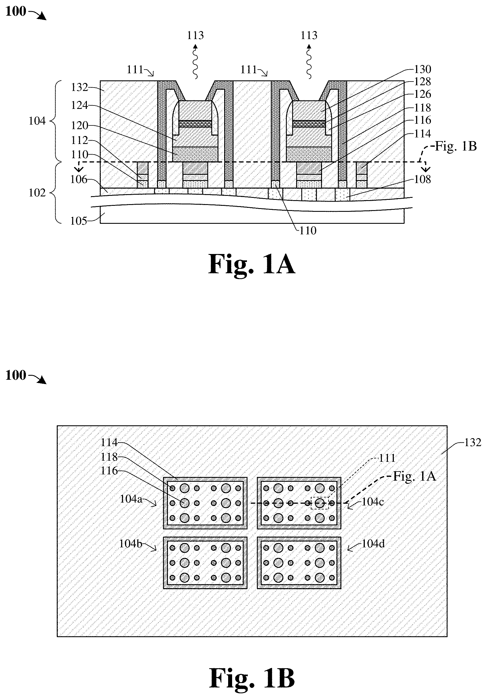 Patent US11784460 Figure 1 – Bump bonding structure to mitigate space contamination for III-V dies and CMOS dies