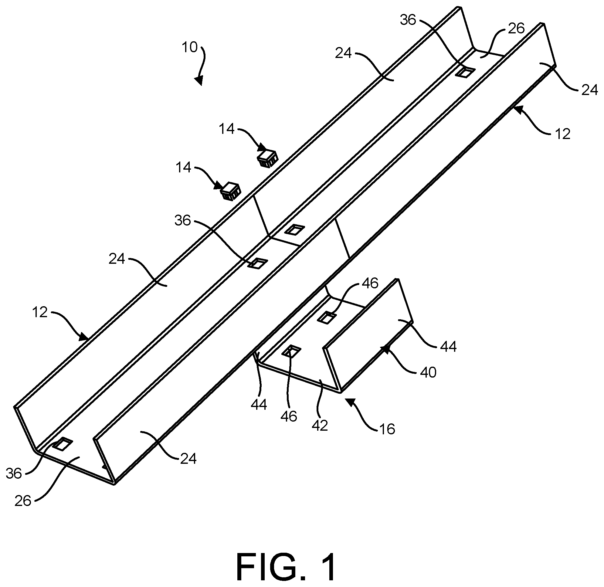 Patent US11784474 Figure 1 – Cable tray assembly