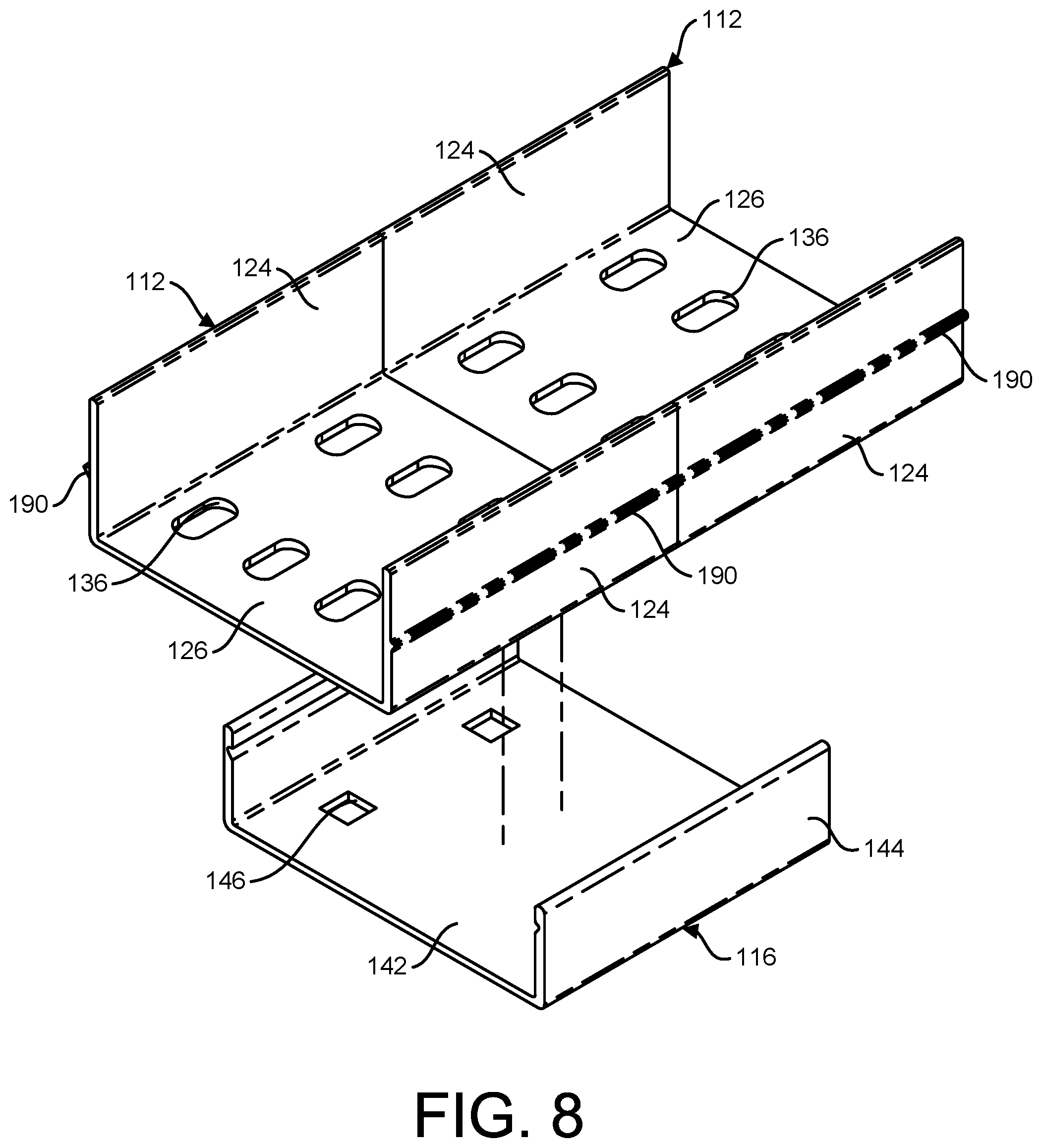 Patent US11784474 Figure 8 – Cable tray assembly