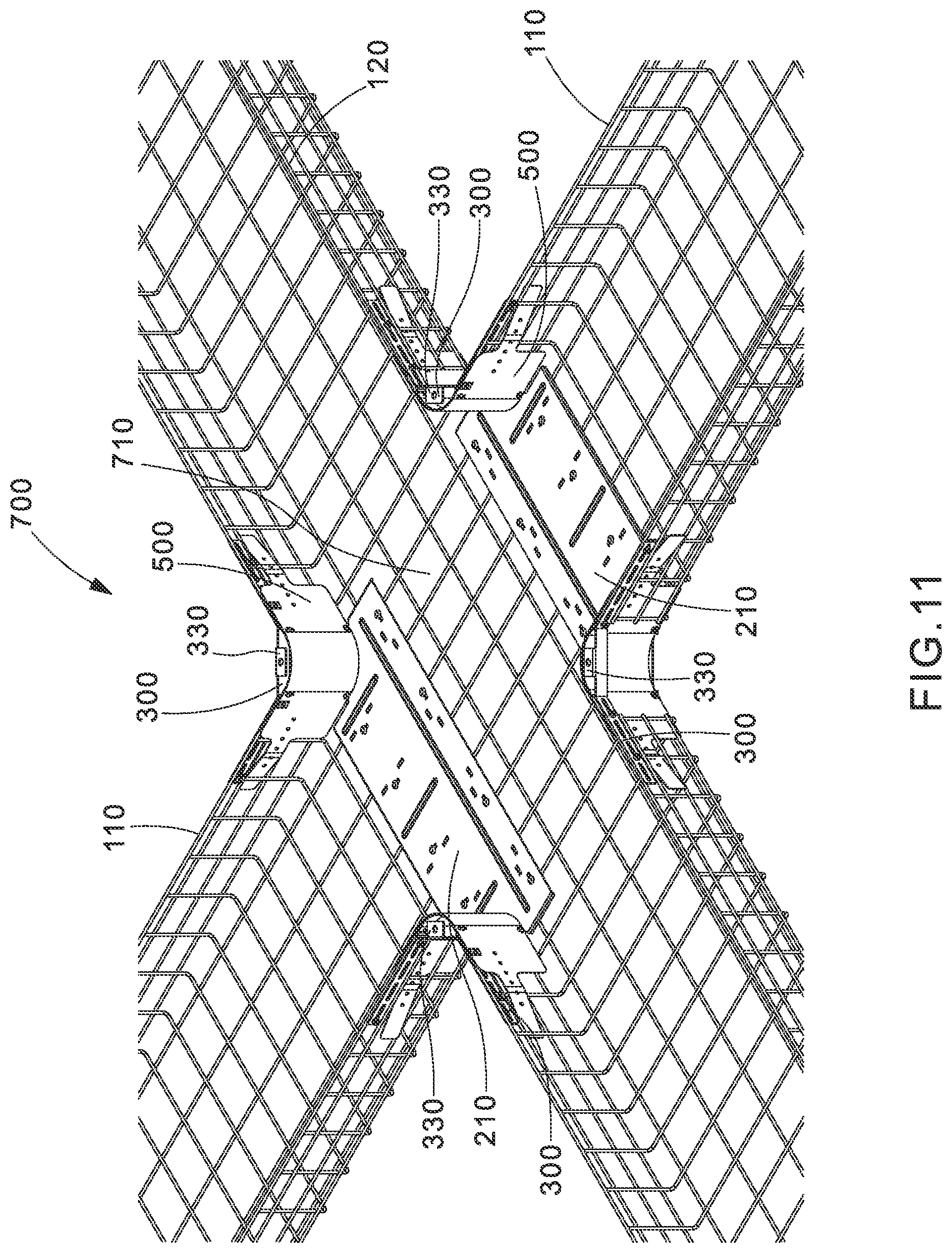 Patent US11784475 Figure 11 – Intersection system for overhead cable trays