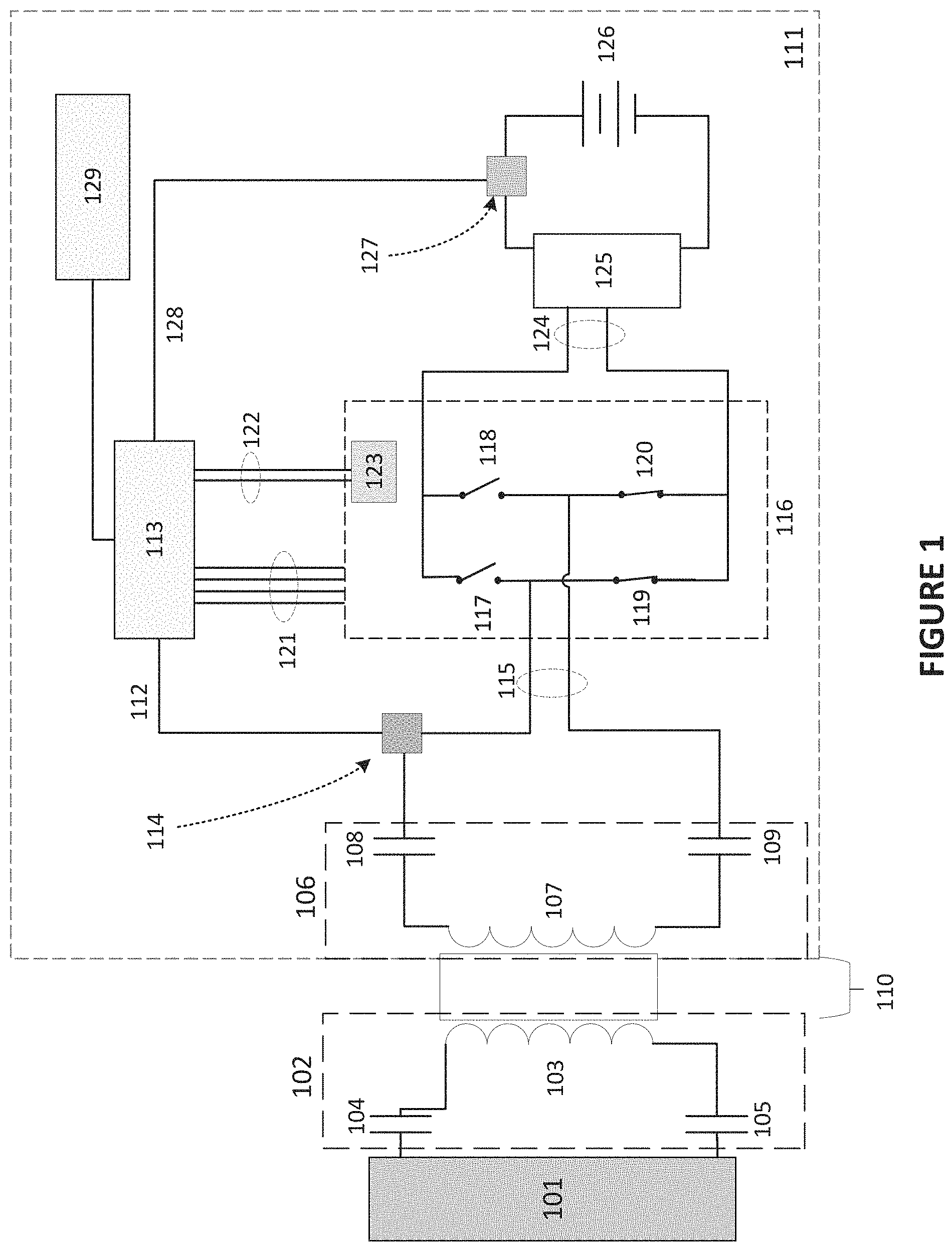Patent US11784503 Figure 1 – Passive arc detection and mitigation in wireless power transfer system