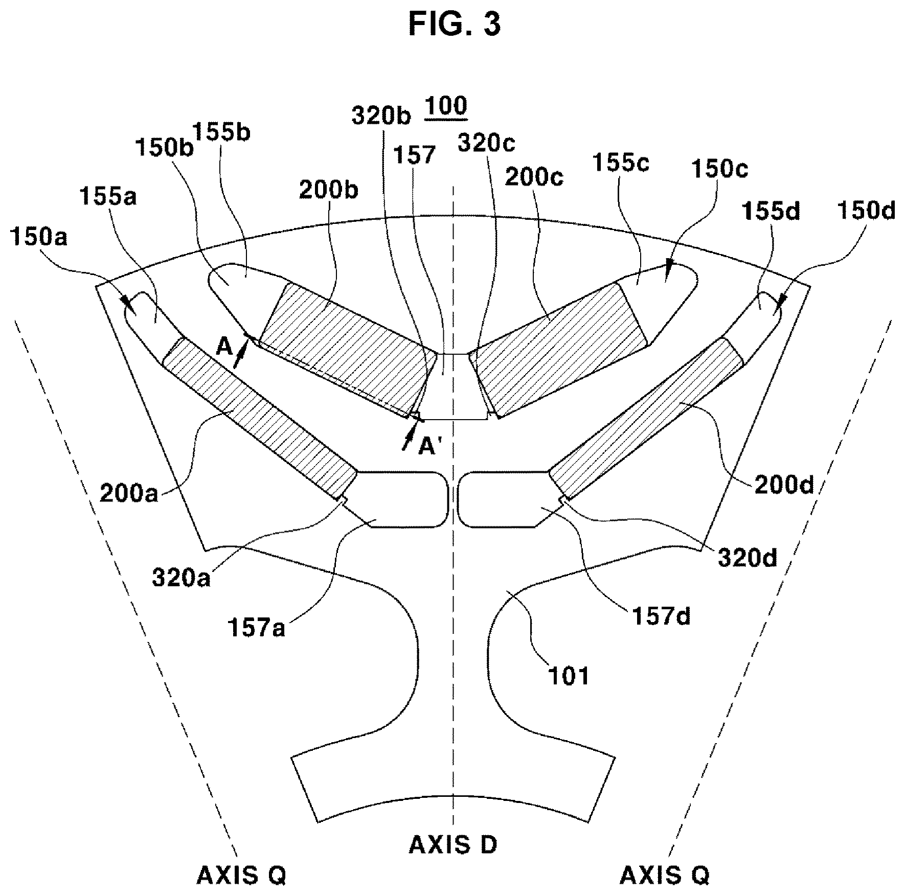 Patent US11784519 Figure 3 – Rotor having fixing protrusions provided asymmetrically based on shaft key