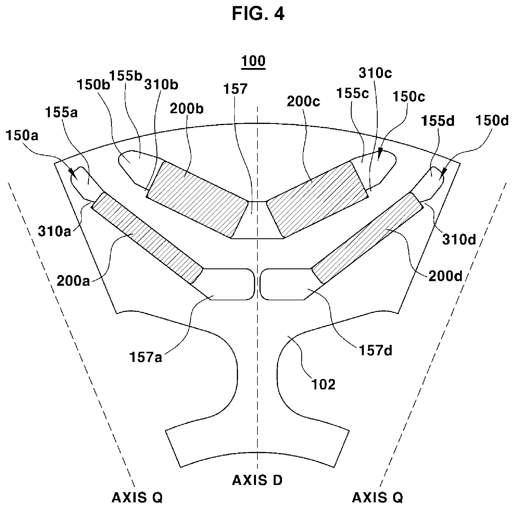 Patent US11784519 Figure 4 – Rotor having fixing protrusions provided asymmetrically based on shaft key