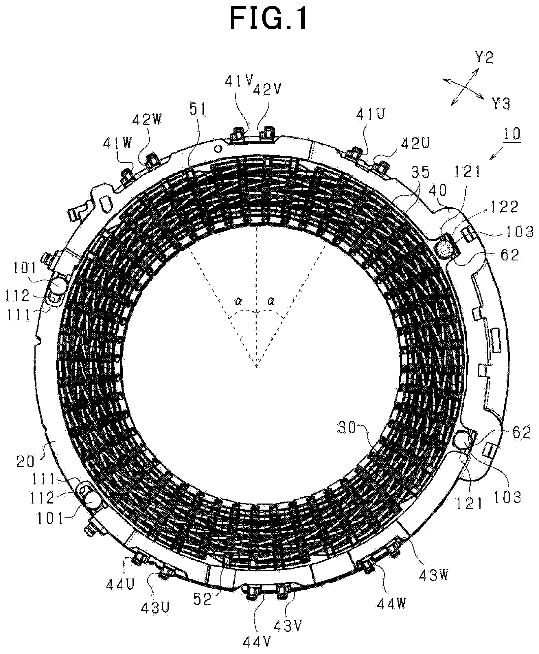 Patent US11784530 Figure 1 – Rotating electric machine and armature