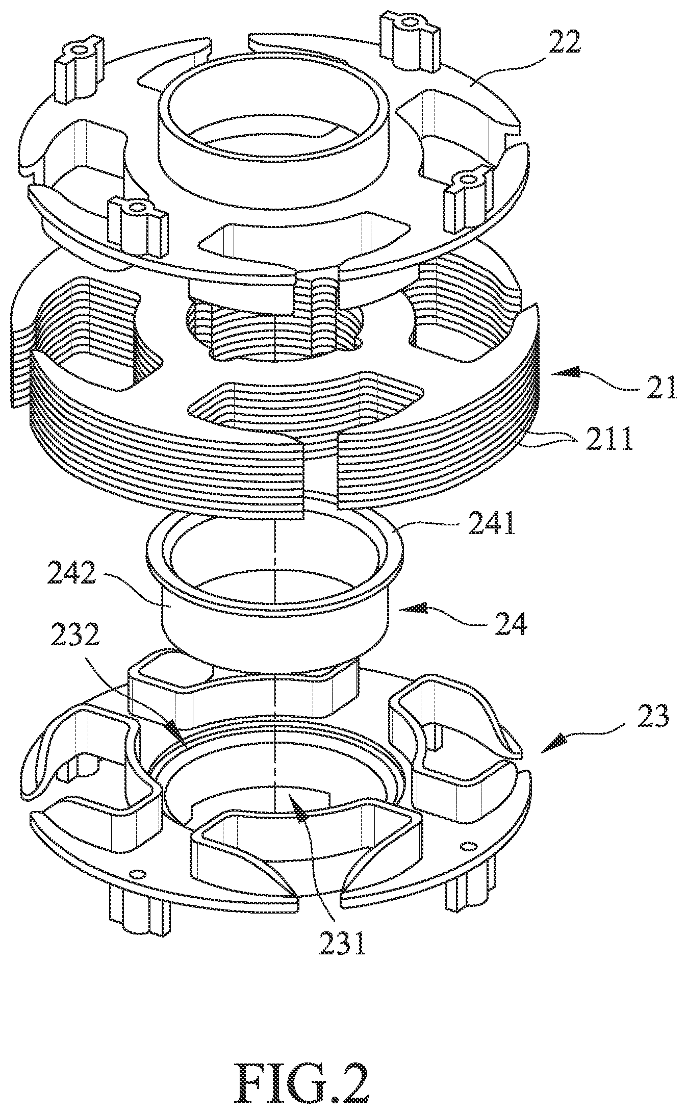 Patent US11784541 Figure 2 – Grounding structure for motor stator