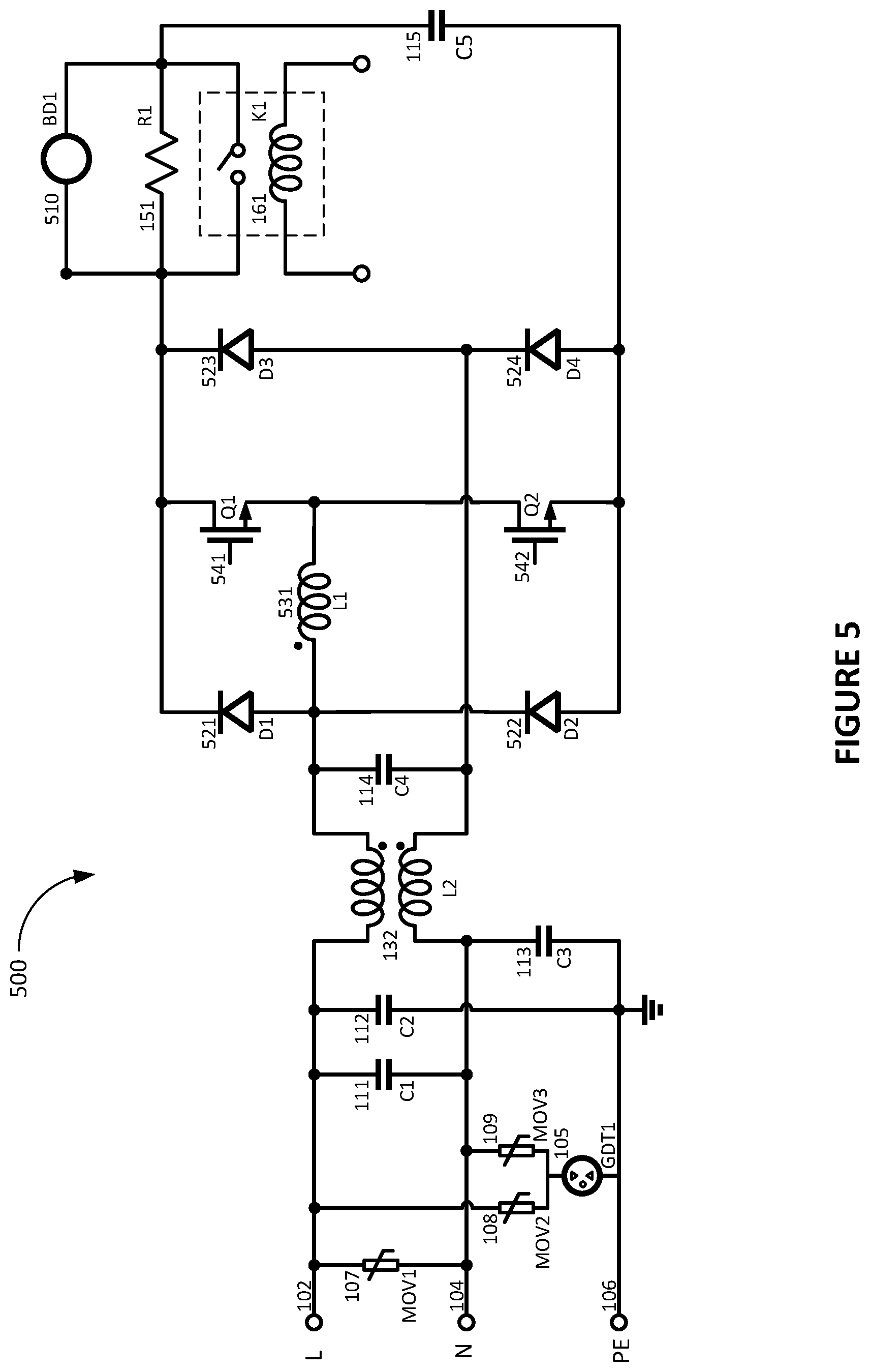 Patent US11784556 Figure 6 – Inrush current limiting and surge protection circuit and system