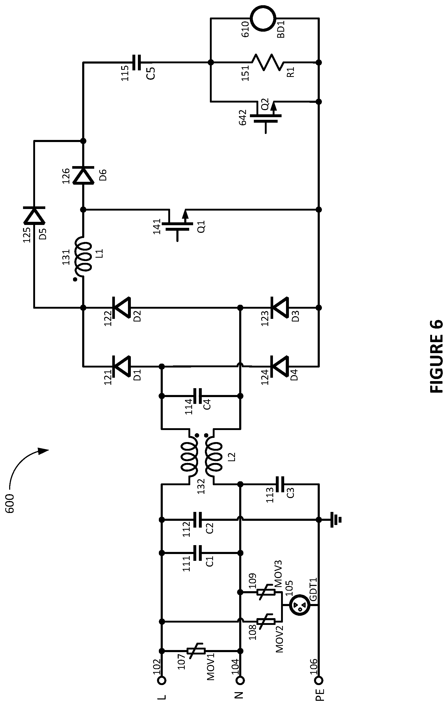 Patent US11784556 Figure 7 – Inrush current limiting and surge protection circuit and system
