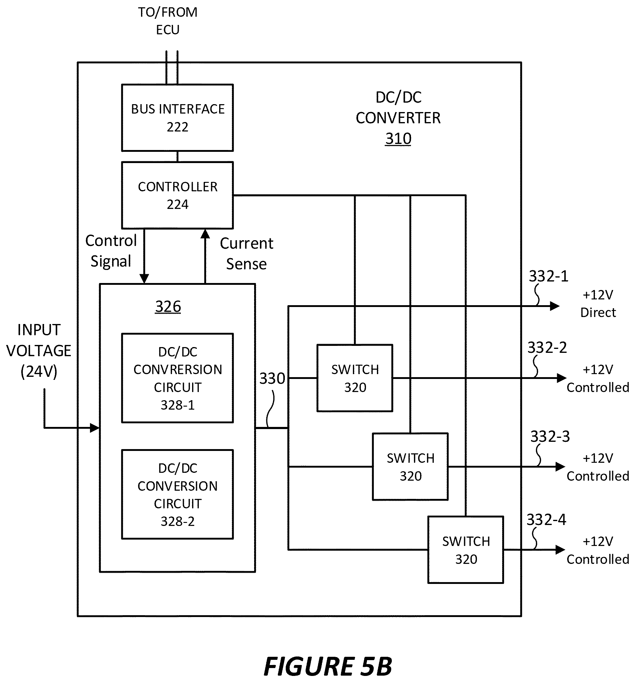 Patent US11784559 Figure 5 – DC/DC converter overload management in vehicle electrical systems