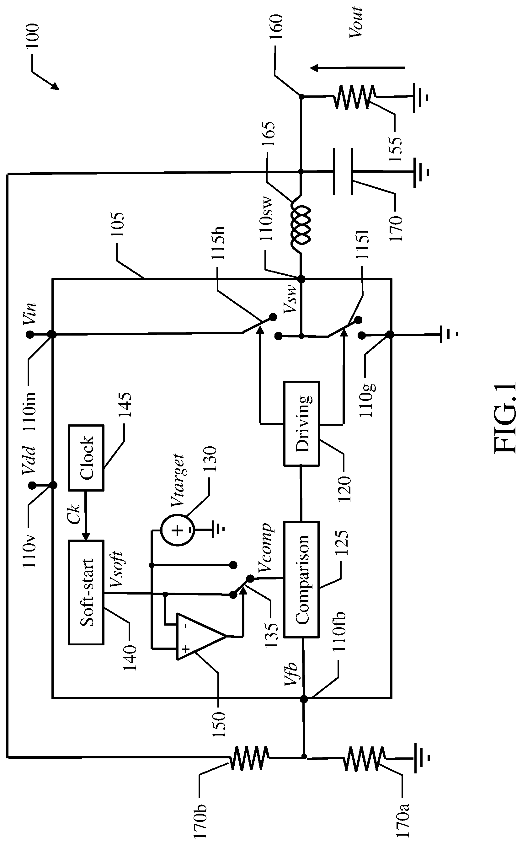 Patent US11784566 Figure 1 – Soft-start of a DC-DC converter based on capacitor switching