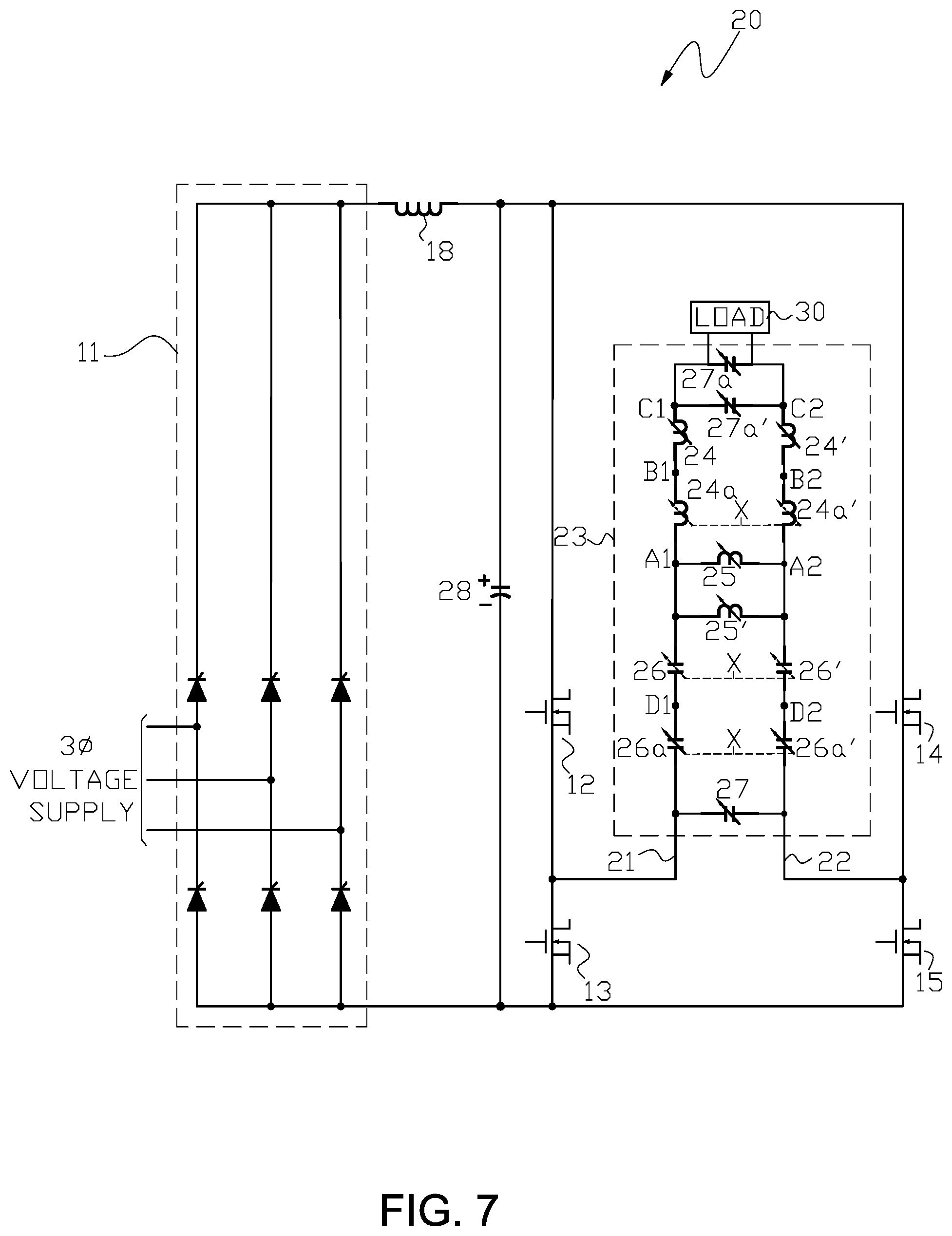 Patent US11784576 Figure 7 – High frequency power supply system with closely regulated output for heating a workpiece