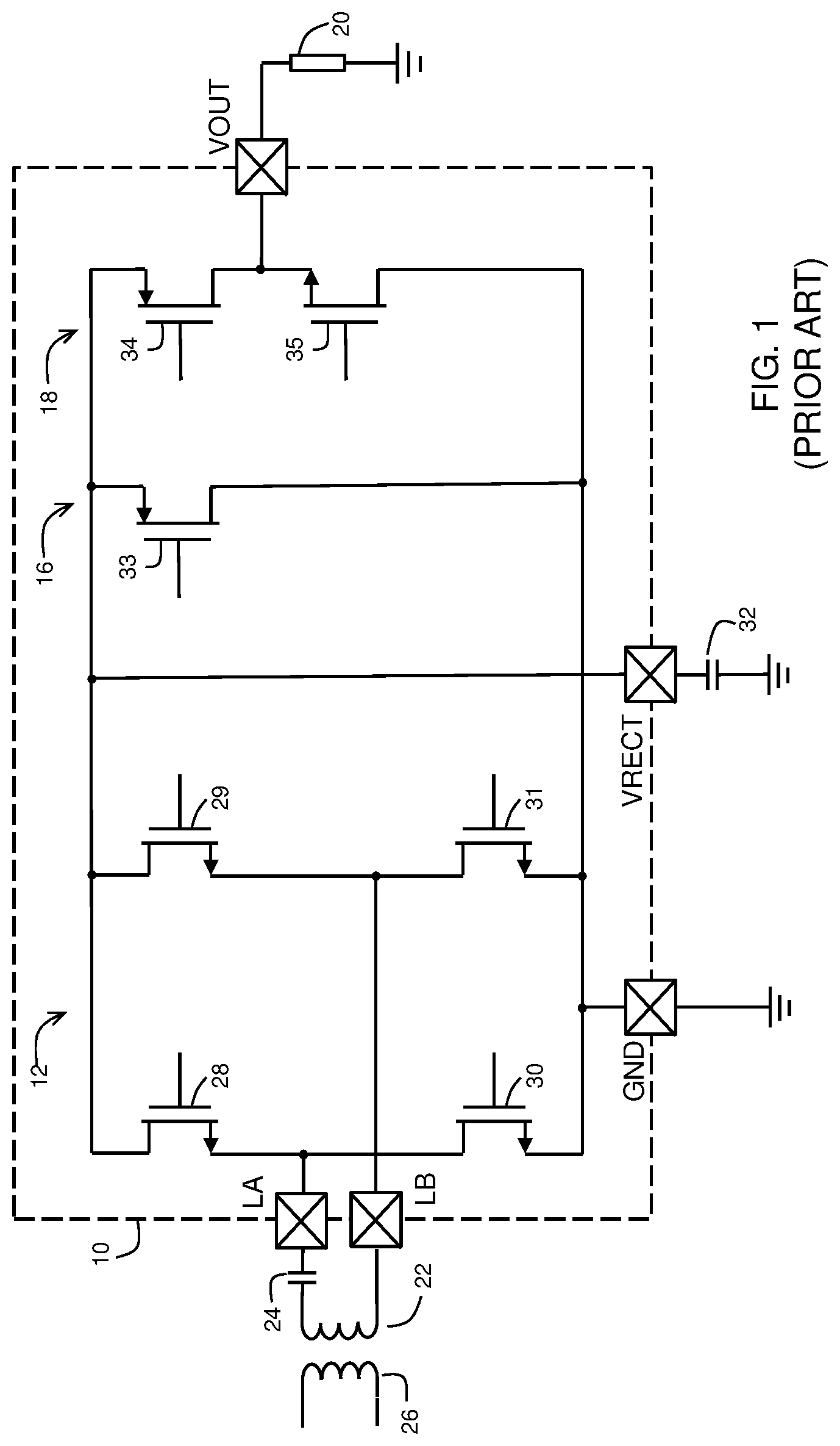 Patent US11784578 Figure 1 – Electronic circuit with electromagnetic interference detection and suppression and method therefor