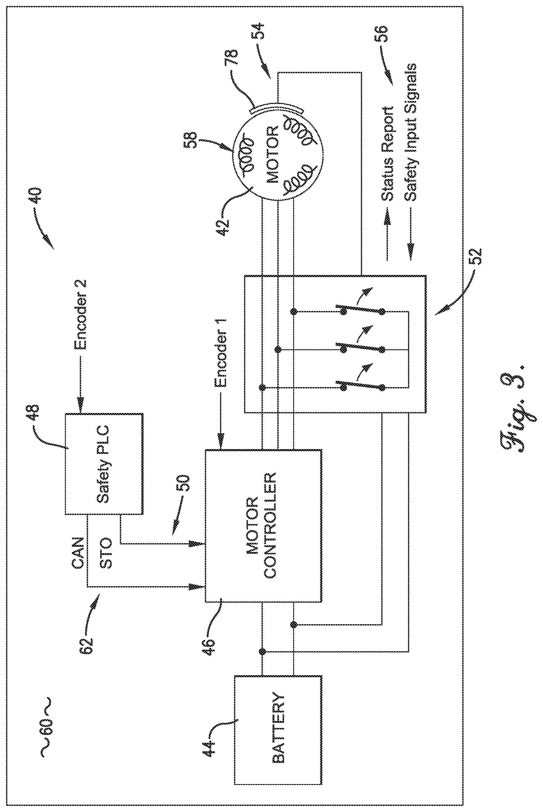 Patent US11784589 Figure 3 – Safety switching system and method for braking electric motor