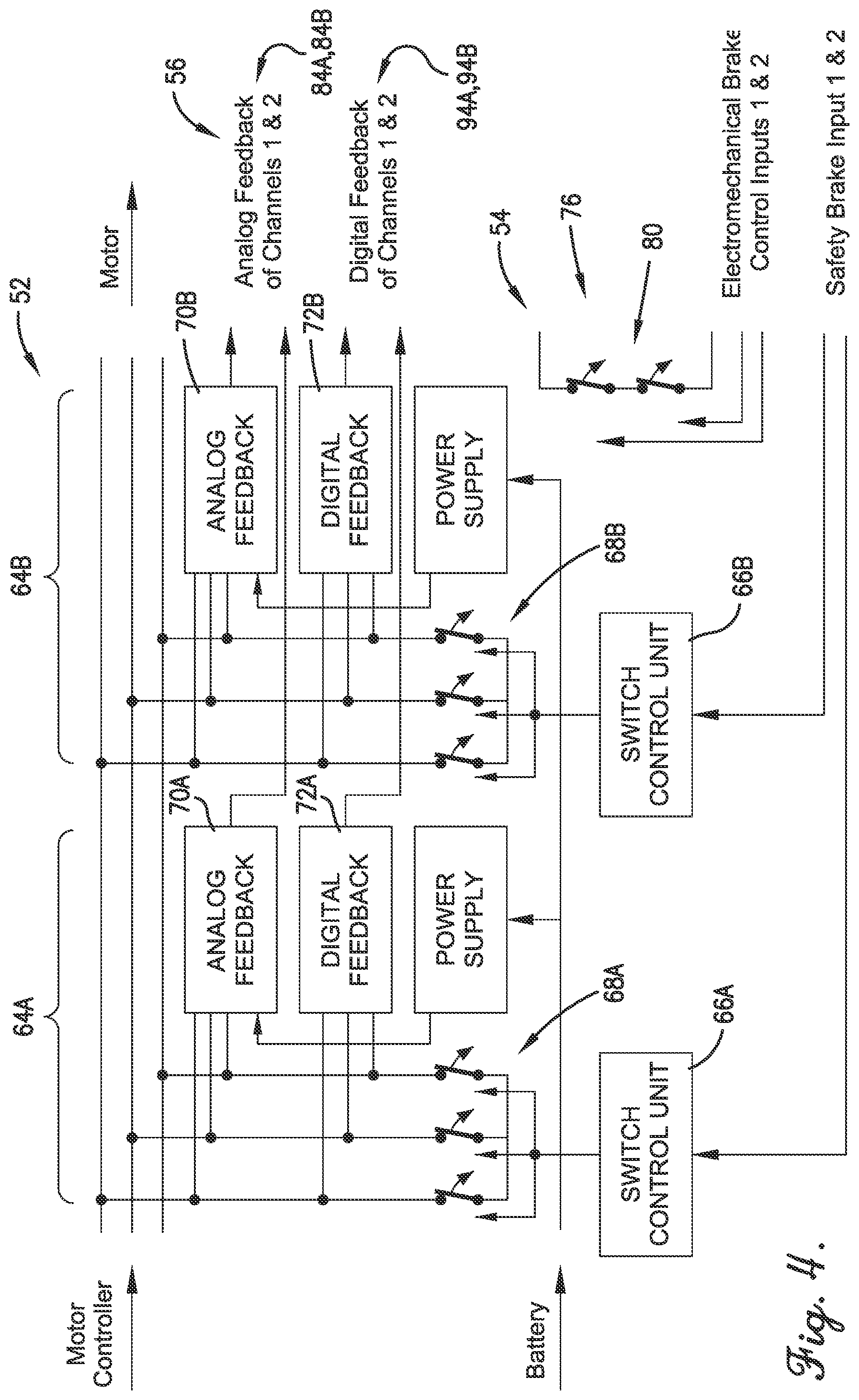 Patent US11784589 Figure 4 – Safety switching system and method for braking electric motor