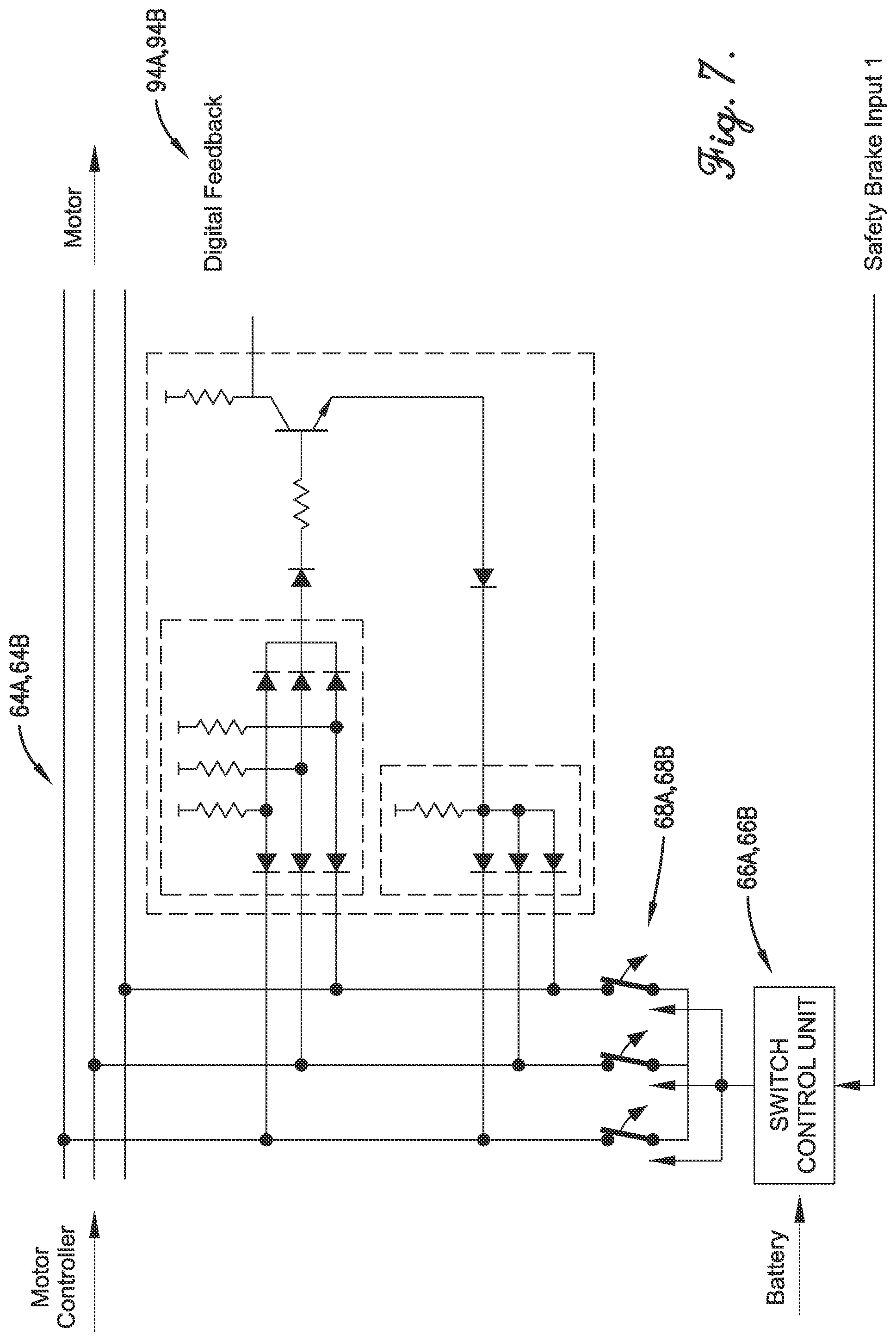 Patent US11784589 Figure 7 – Safety switching system and method for braking electric motor