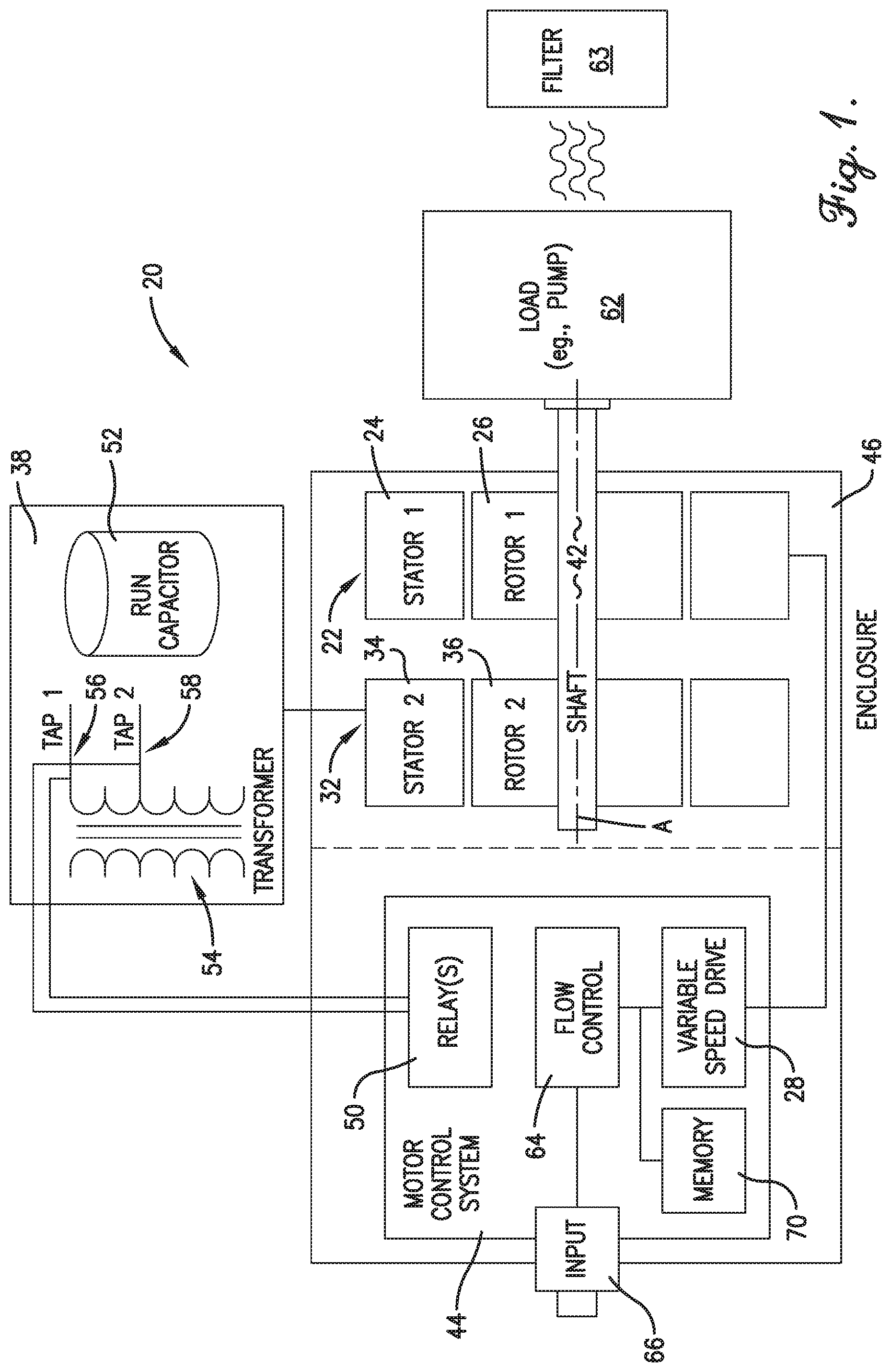 Patent US11784591 — Dual motor system with flow control — Figure 1