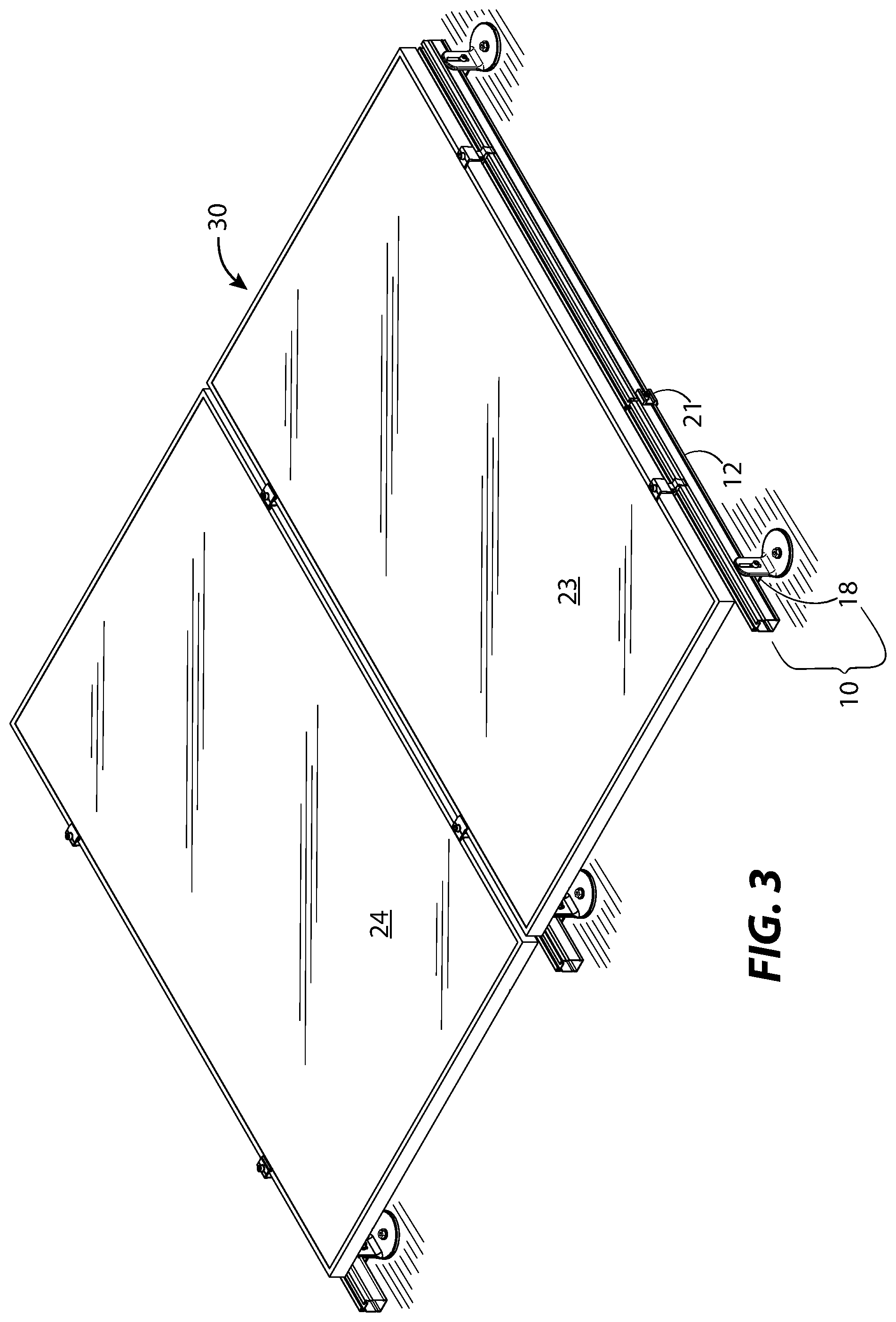 Patent US11784607 Figure 3 – Solar panel racking system and devices for the same