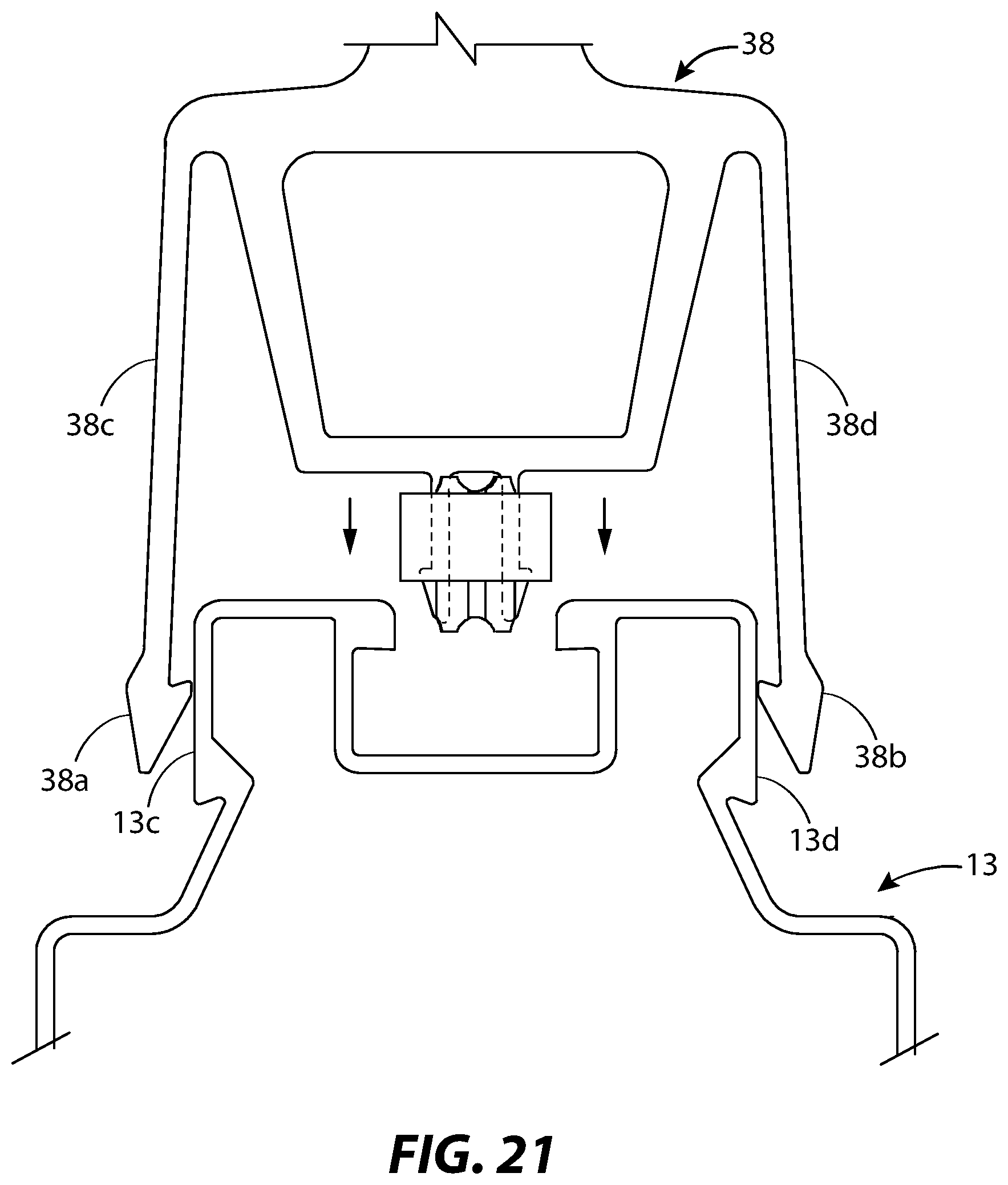 Patent US11784607 Figure 13 – Solar panel racking system and devices for the same