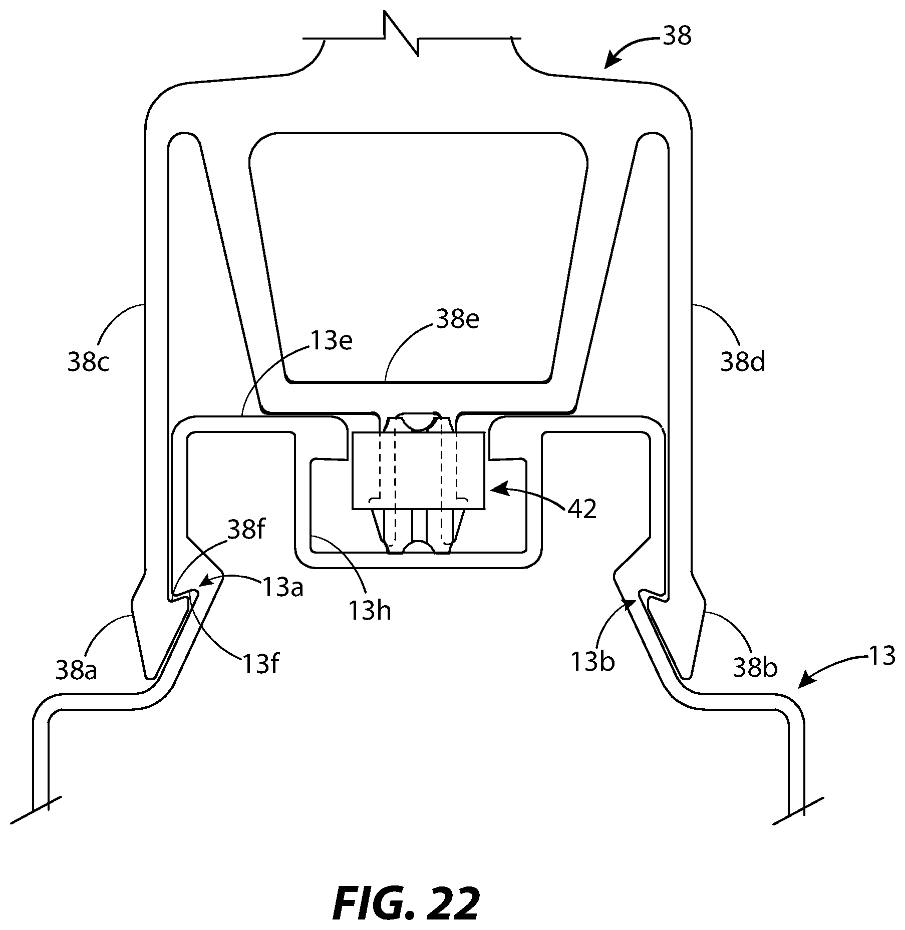 Patent US11784607 Figure 14 – Solar panel racking system and devices for the same