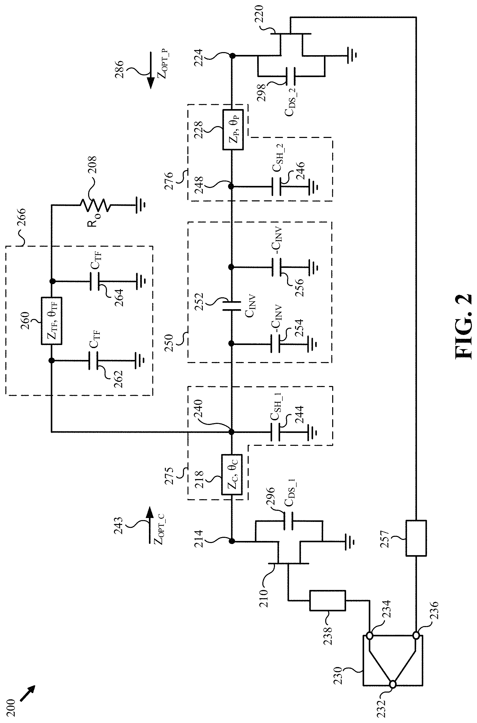Patent US11784610 Figure 2 – Doherty amplifier module with compact wideband impedance inverter