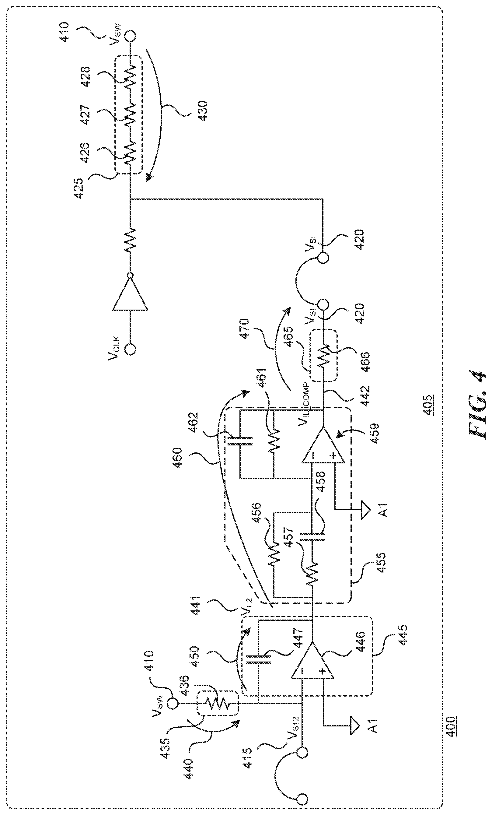 Patent US11784615 Figure 4 – Class-D amplifier with nested feedback loops