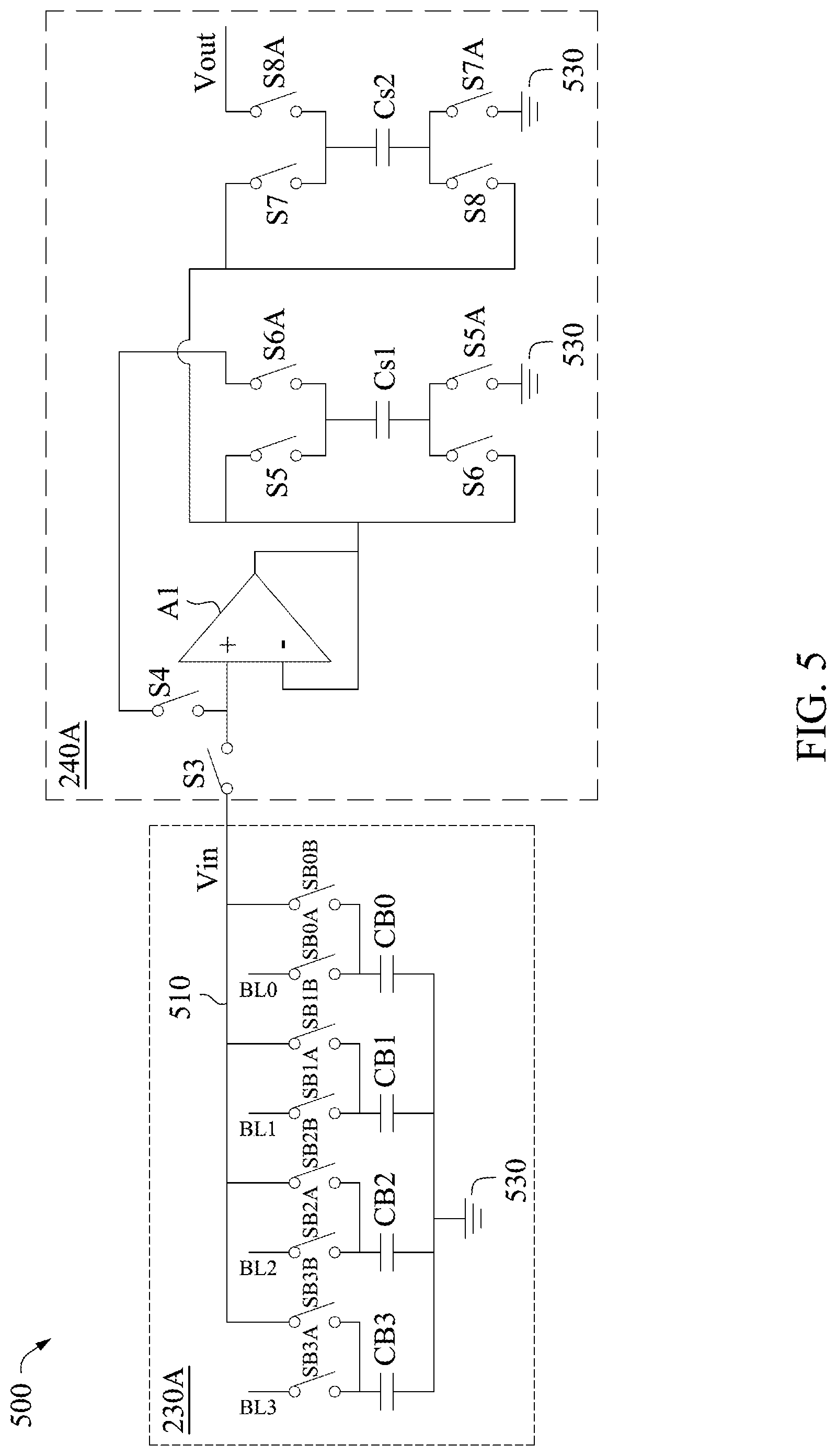 Patent US11784617 Figure 5 – Voltage amplifier based on cascaded charge pump boosting
