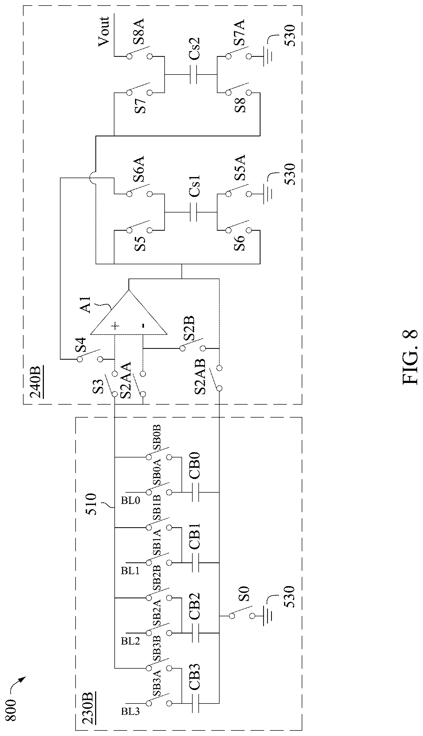 Patent US11784617 Figure 8 – Voltage amplifier based on cascaded charge pump boosting