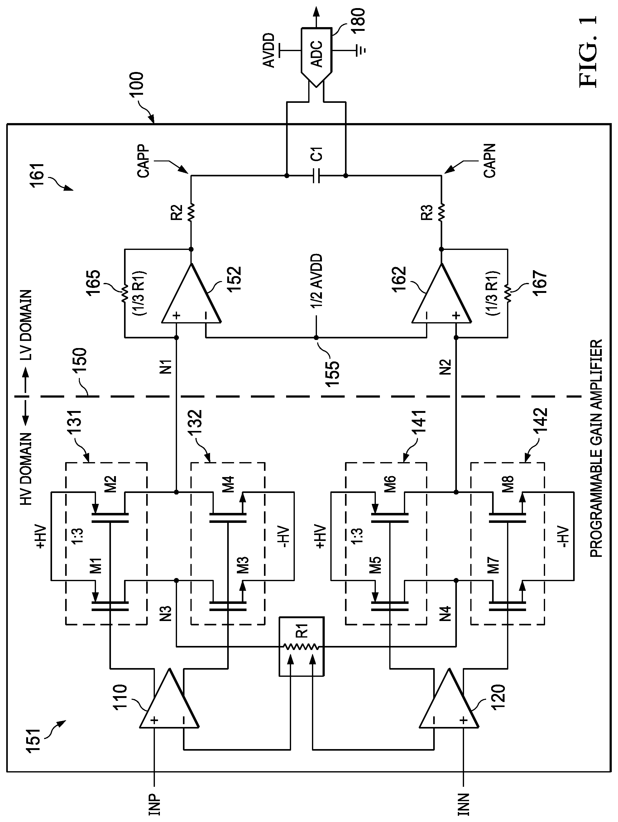 Patent US11784618 Figure 1 – Chopper-stabilized programmable gain amplifier